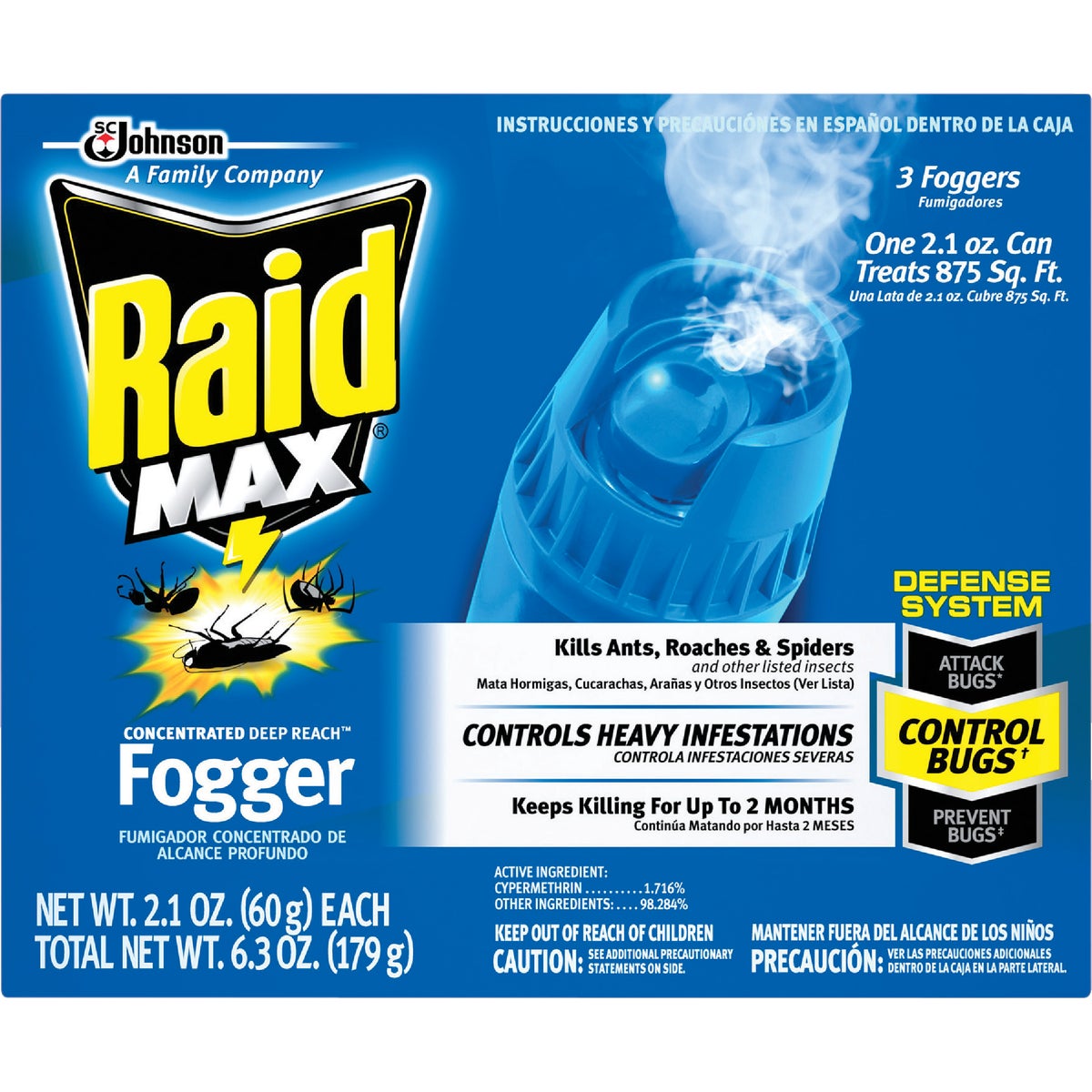 Raid Max Concentrated Deep Reach 2.1 Oz. Indoor Insect Fogger (3-Pack)
