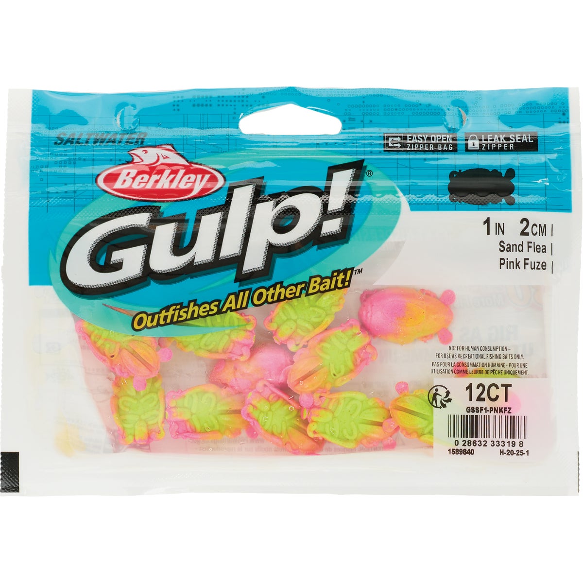 Berkley Gulp! 1 In. Pink Fuze Saltwater Surf Bytes Sand Fleas (12-Pack)