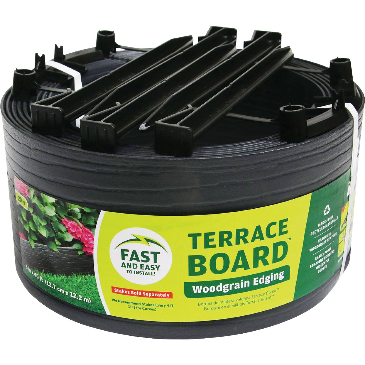 Master Mark 5 In. x 20 Ft. Black Terrace Board Lawn Edging with Stakes