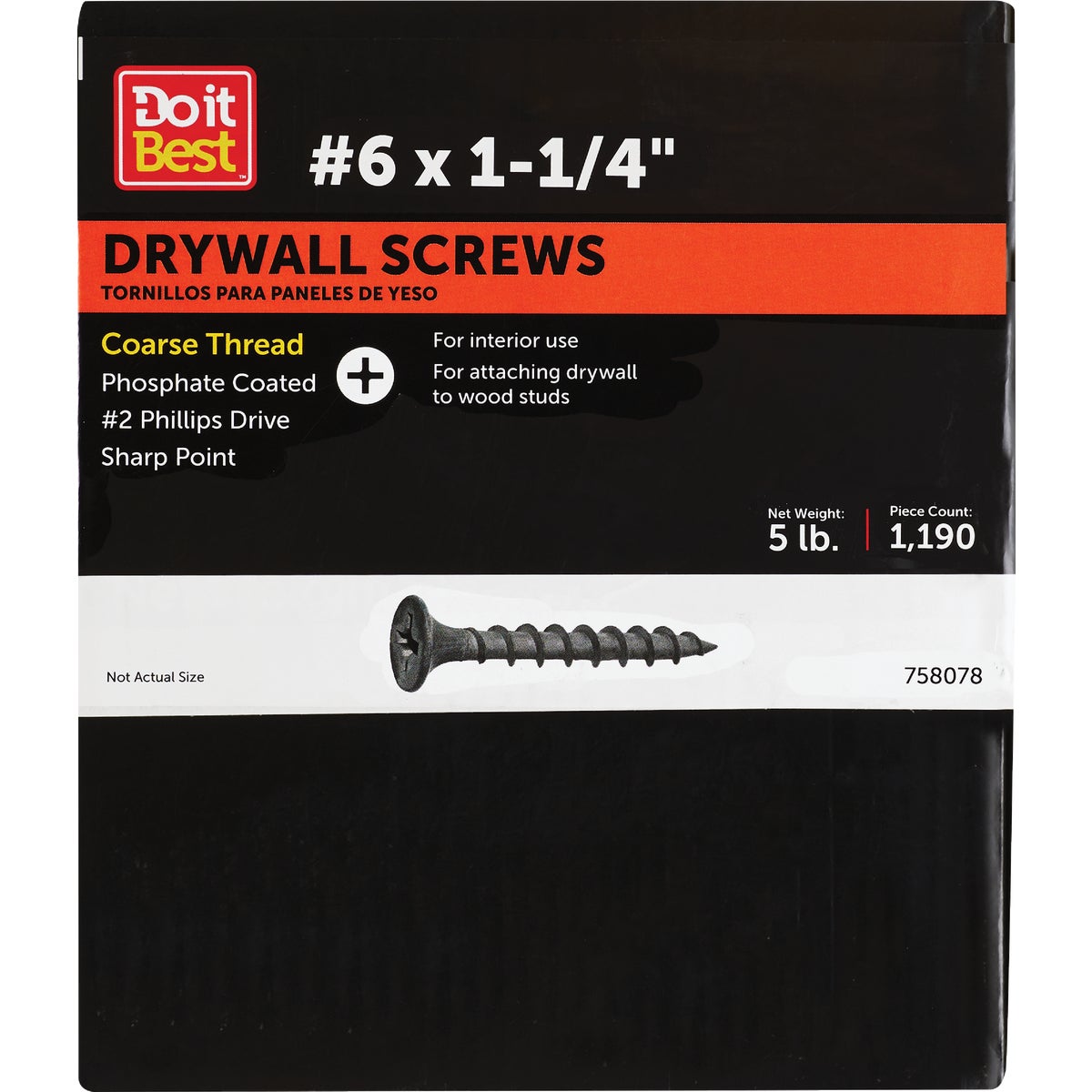 Do it #6 x 1-1/4 In. Coarse Thread Black Phosphate Drywall Screw (5 Lb.-Box)