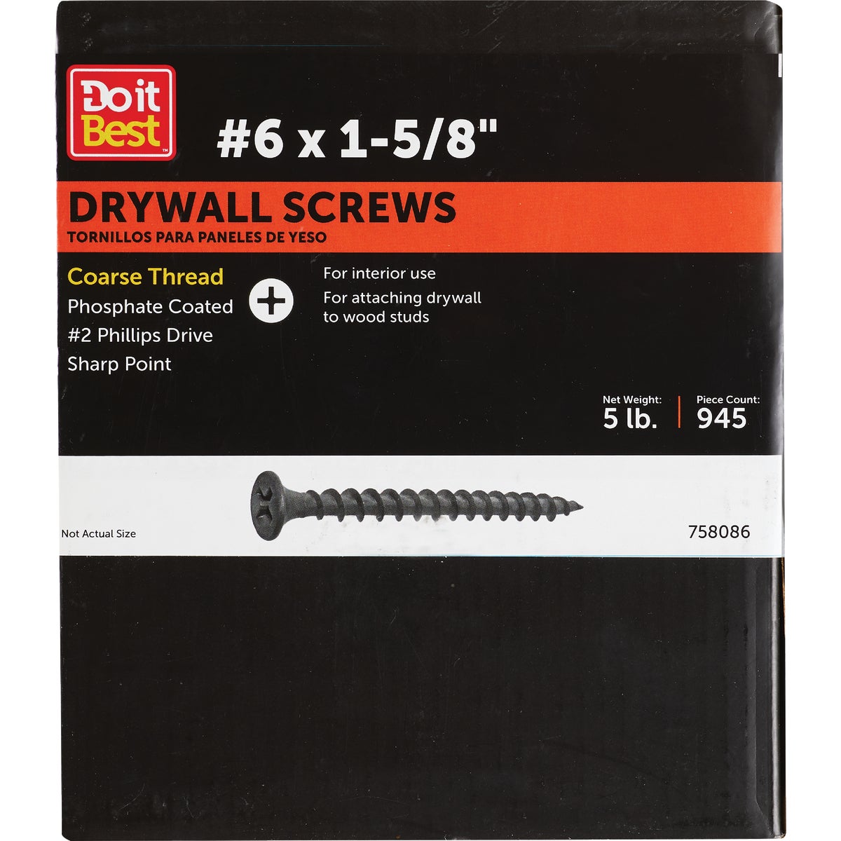 Do it #6 x 1-5/8 In. Coarse Thread Black Phosphate Drywall Screw (5 Lb.-Box)