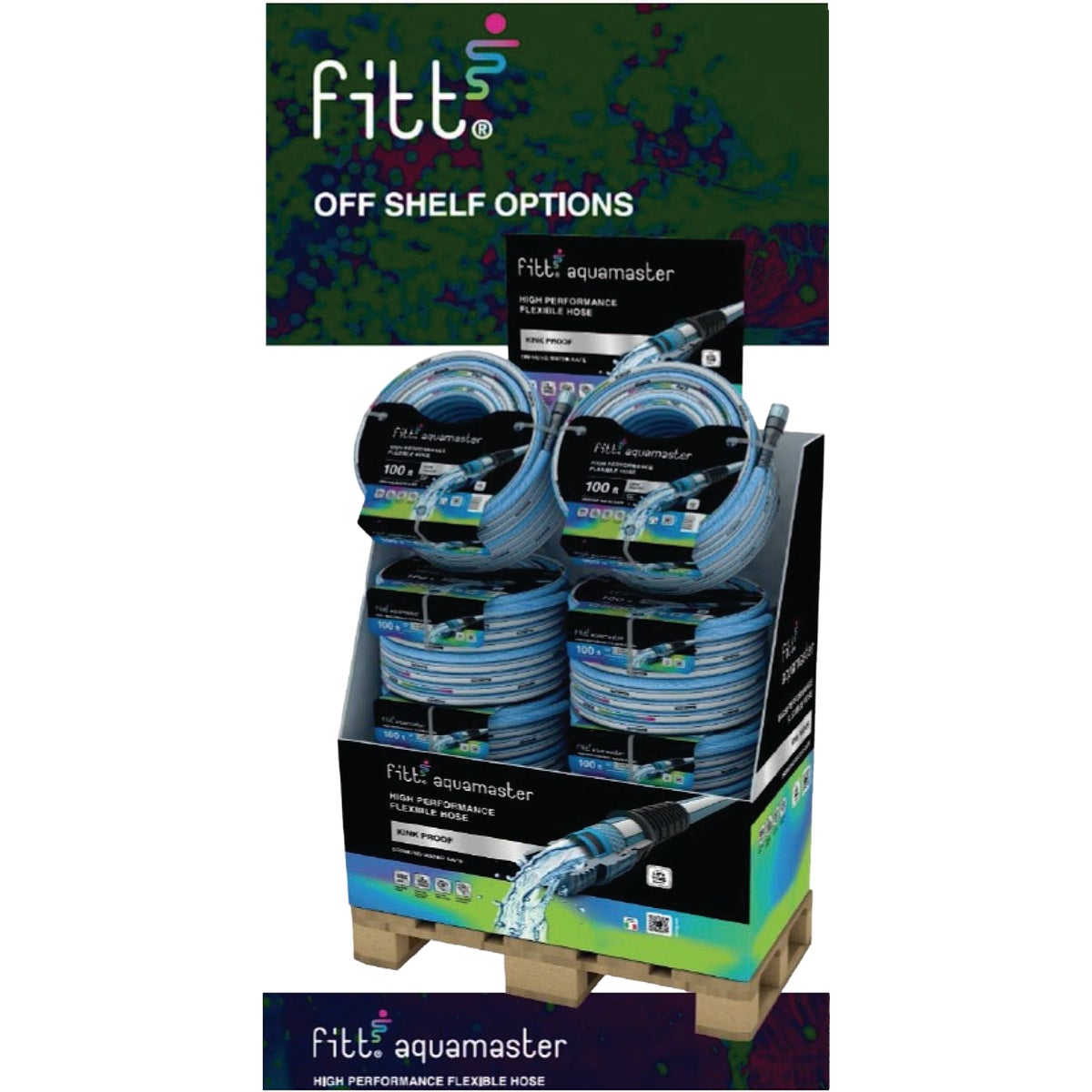 Fitt AquaMaster 5/8 In. X 100 Ft. Hose Quarter Pallet Display (12-Piece)