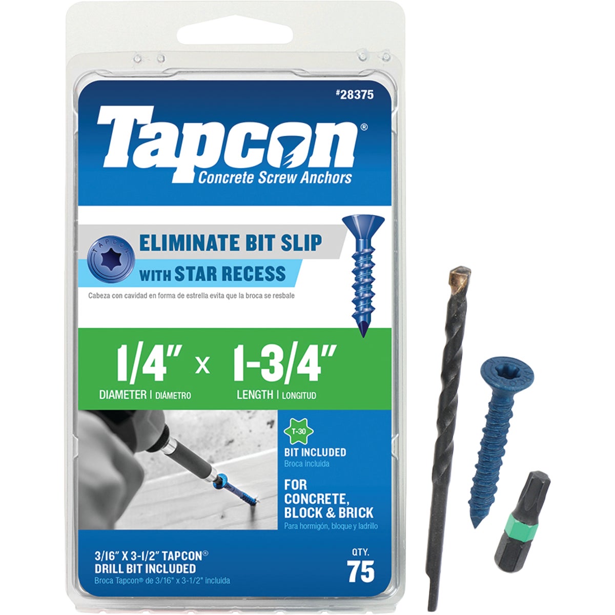 Tapcon 1/4 In. x 1-3/4 In. Phillips Concrete Screw Anchor (75 Ct.)