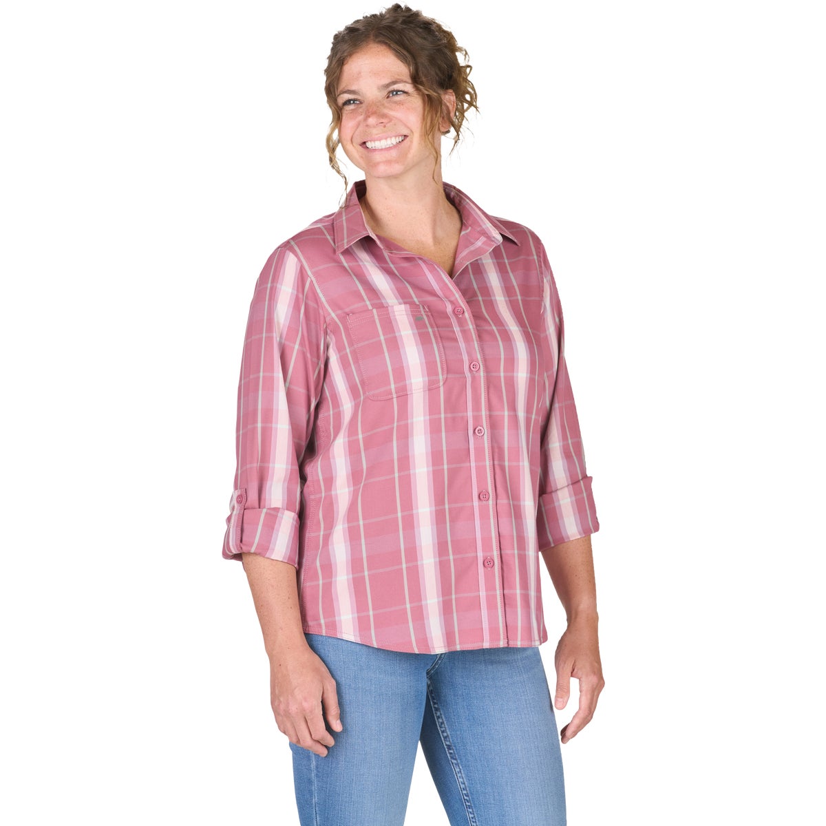 Berne Flex180 Women's 2XL Plaid Elderberry UPF Button Down Long Sleeve Shirt
