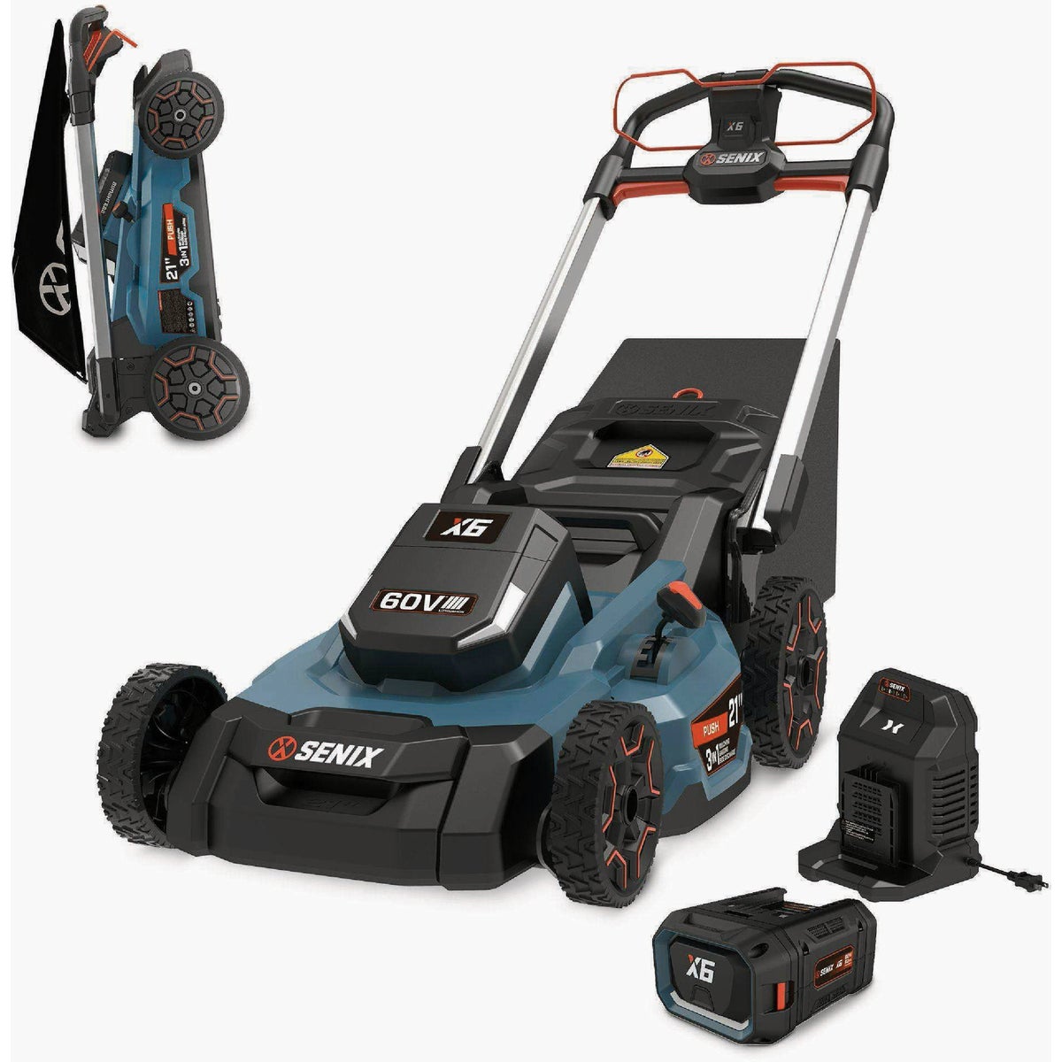 Senix X6 60V Max 21 In. Self-Propelled Brushless Cordless Lawn Mower Kit with 8.0 Ah Battery & Charger