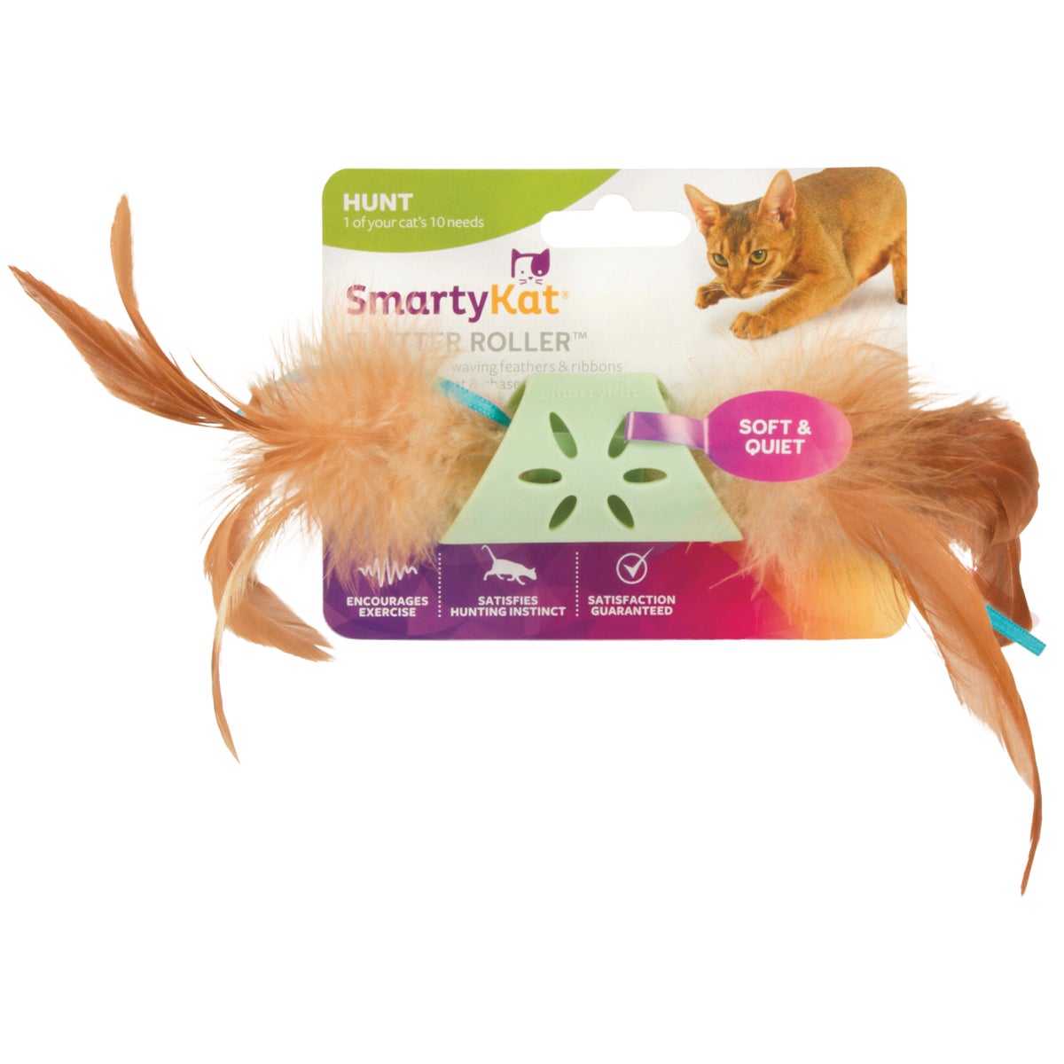 SmartyKat Flutter Roller Soft Rolling Feathers & Ribbons Cat Toy