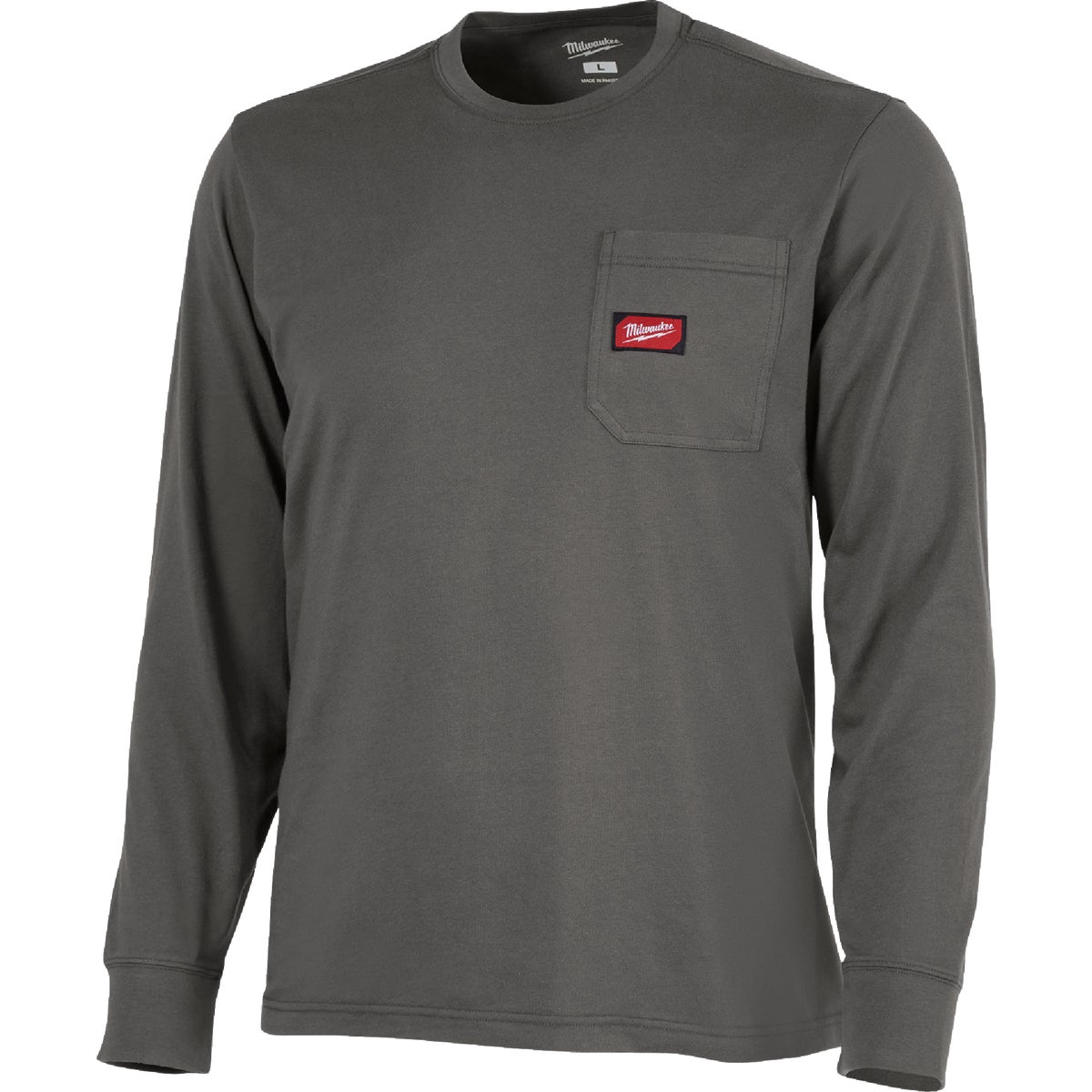 Milwaukee Large Gray Long Sleeve Heavy-Duty Pocket T-Shirt