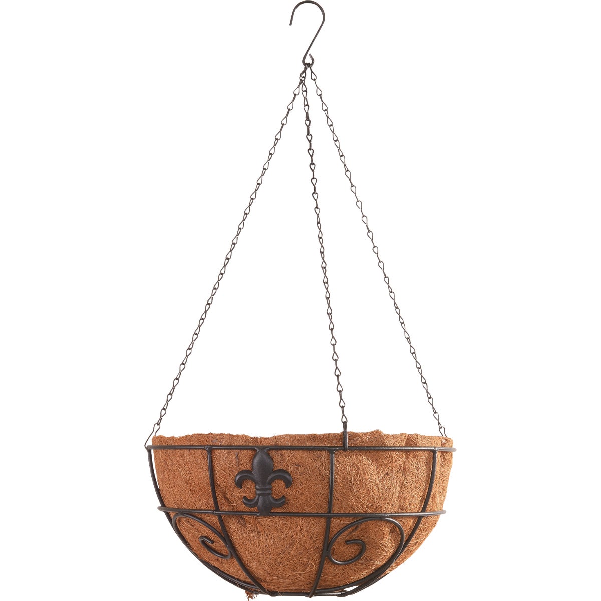 American Gardenworks Lafayette 14 In. Steel Black Powder Coat Hanging Basket with Coco Liner