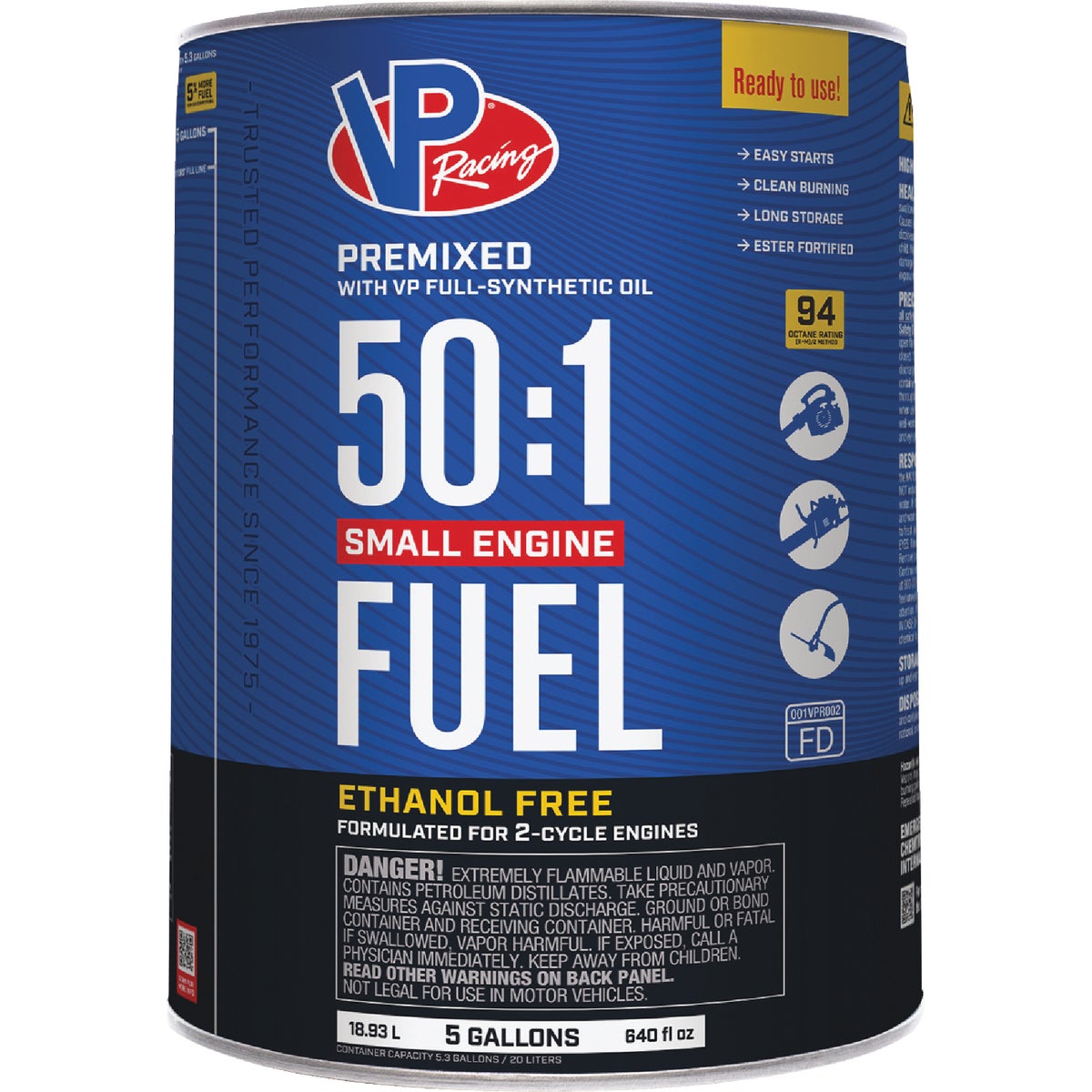 VP Small Engine Fuels 5 Gal. 50:1 Ethanol-Free Gas & Oil Pre-Mix