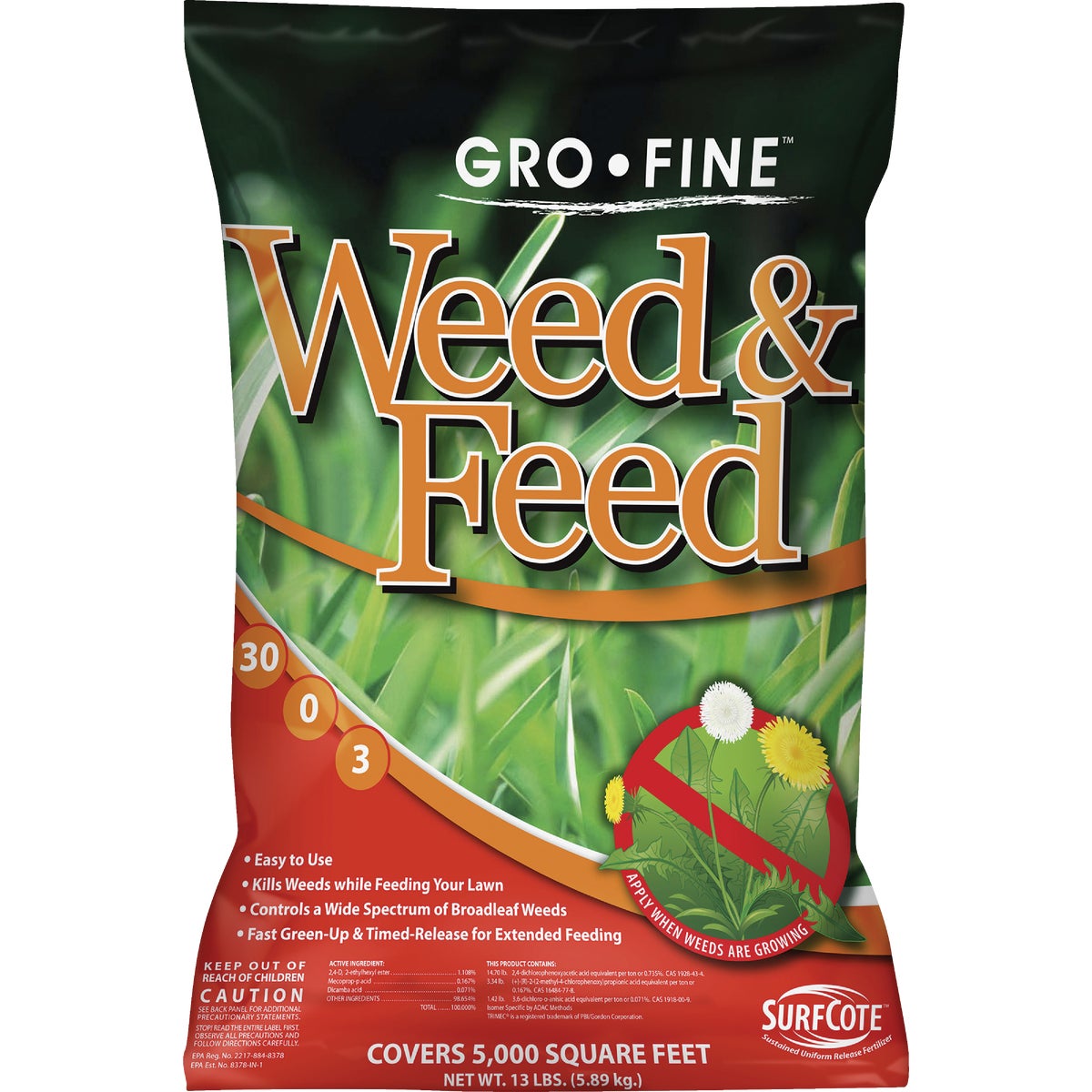 Gro-Fine Weed & Feed 13 Lb. 5000 Sq. Ft. 30-0-3 Lawn Fertilizer with Weed Killer