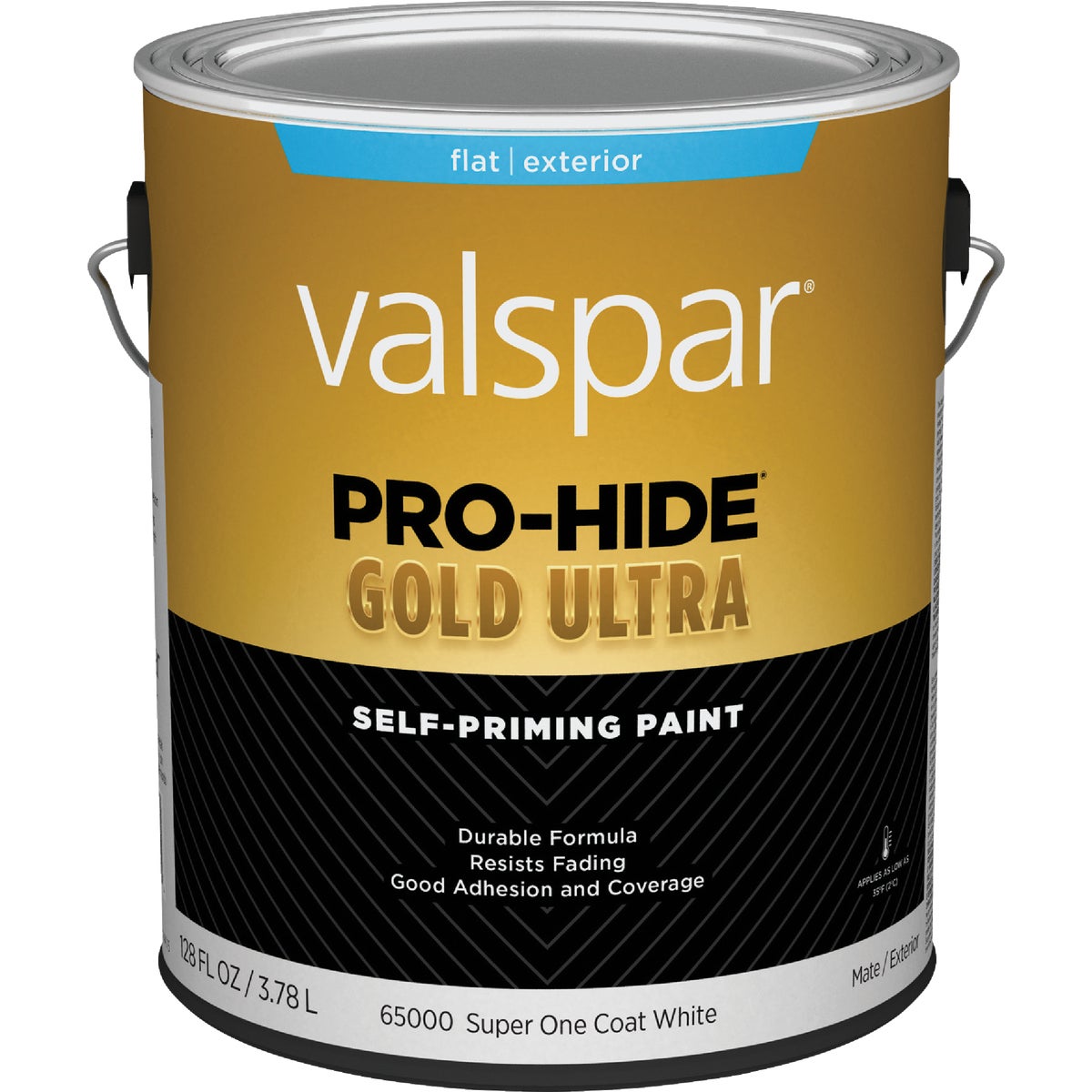 Valspar Pro-Hide Gold Ultra Latex Flat Exterior House Paint, Super One-Coat White, 1 Gal.
