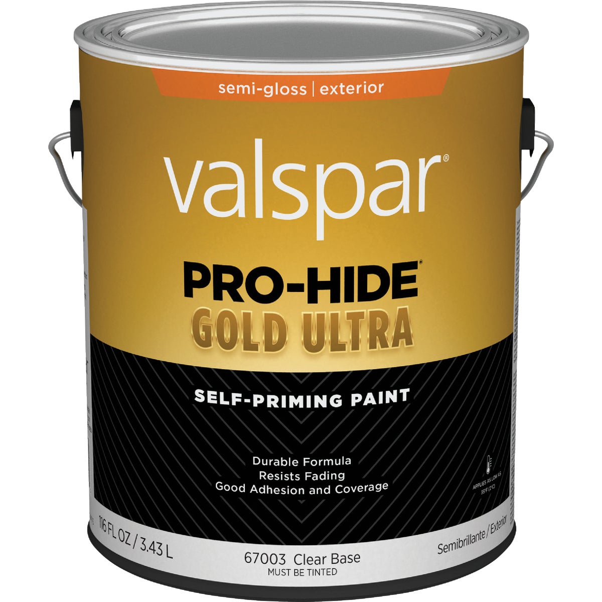Valspar Pro-Hide Gold Ultra Latex Semi-Gloss Exterior House Paint, Clear Base, 1 Gal.
