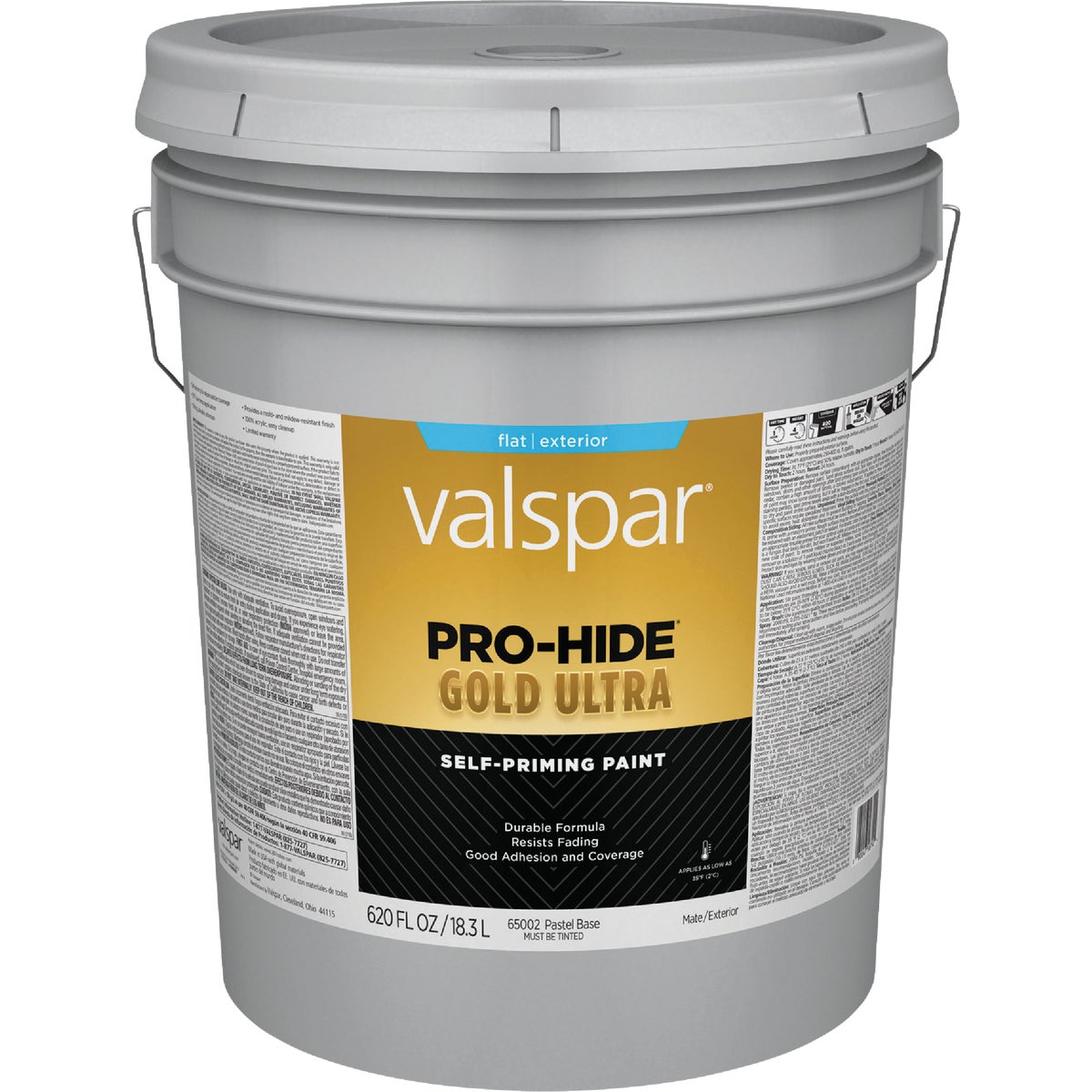 Valspar Pro-Hide Gold Ultra Latex Flat Exterior House Paint, Pastel Base, 5 Gal.