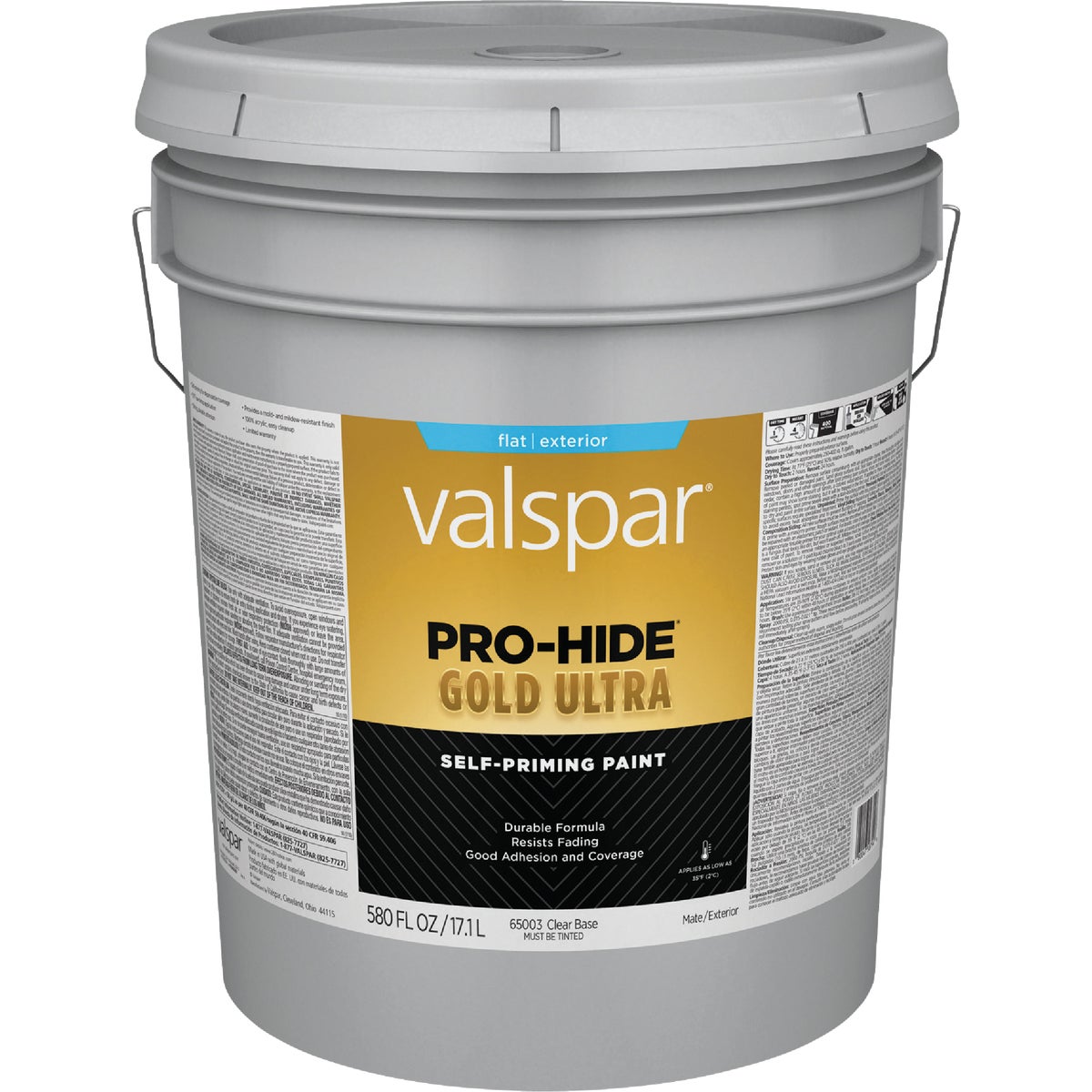 Valspar Pro-Hide Gold Ultra Latex Exterior Flat Paint, Clear Base, 5 Gal.