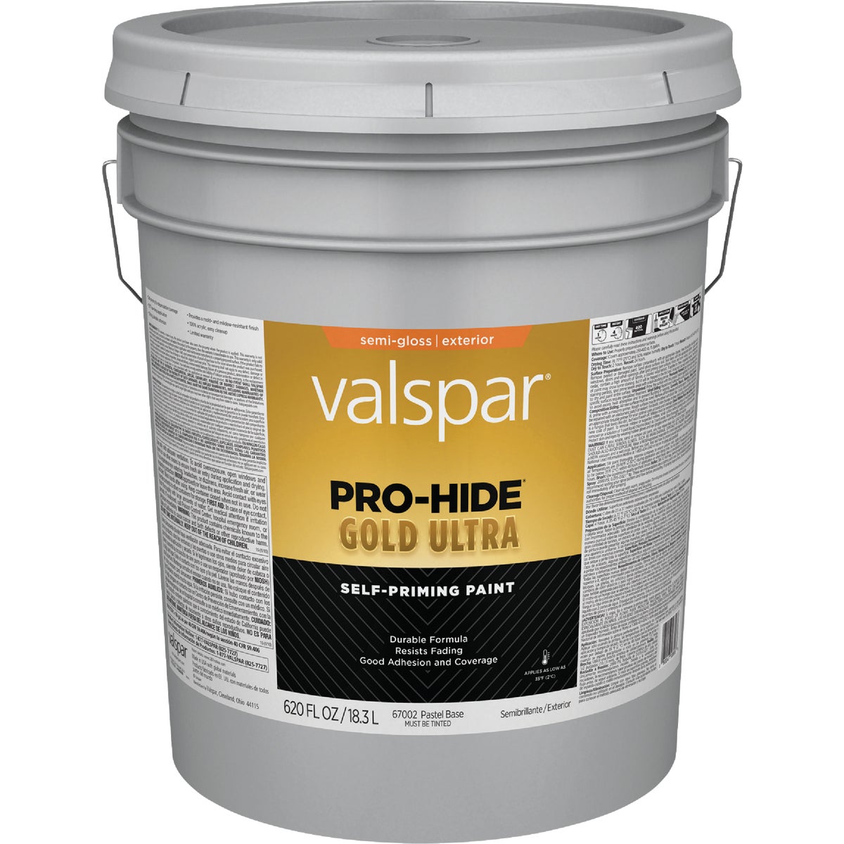 Valspar Pro-Hide Gold Ultra Latex Semi-Gloss Exterior House Paint, Pastel Base, 5 Gal.