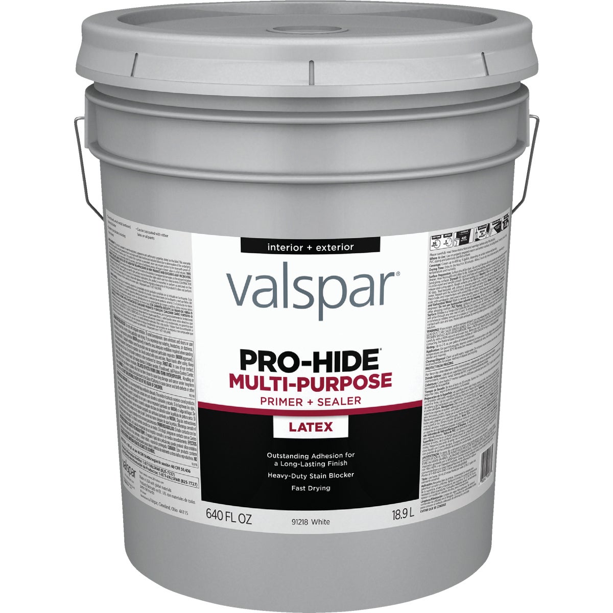 Valspar Pro-Hide Waterborne Interior/Exterior Multi-Purpose Primer, White, 5 Gal.