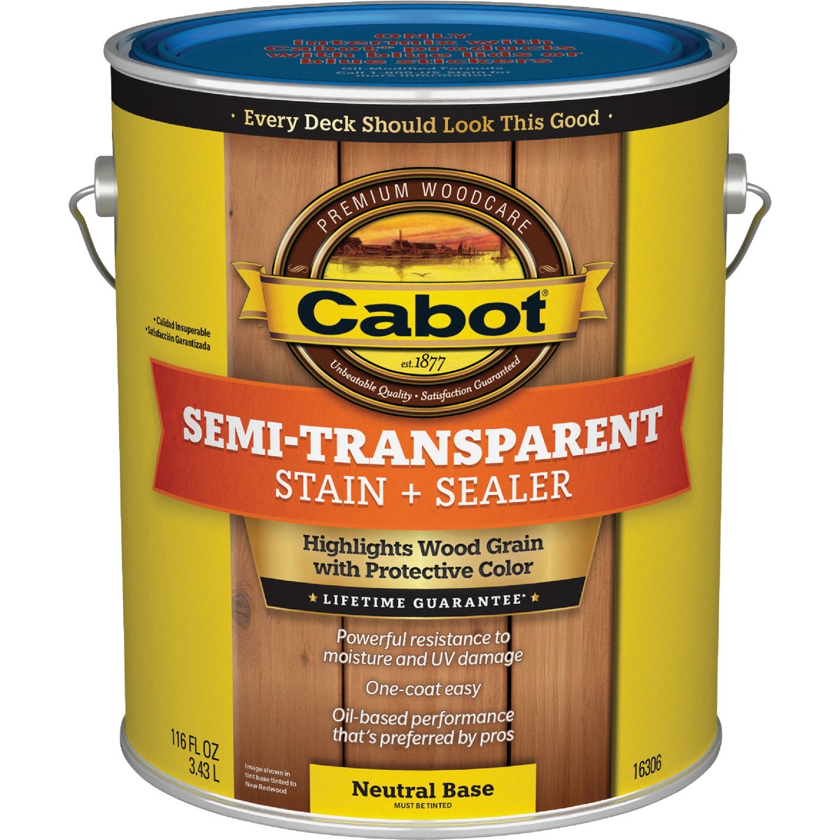 Cabot VOC Semi-Transparent Deck & Siding Exterior Stain, Neutral Base, 1 Gal.