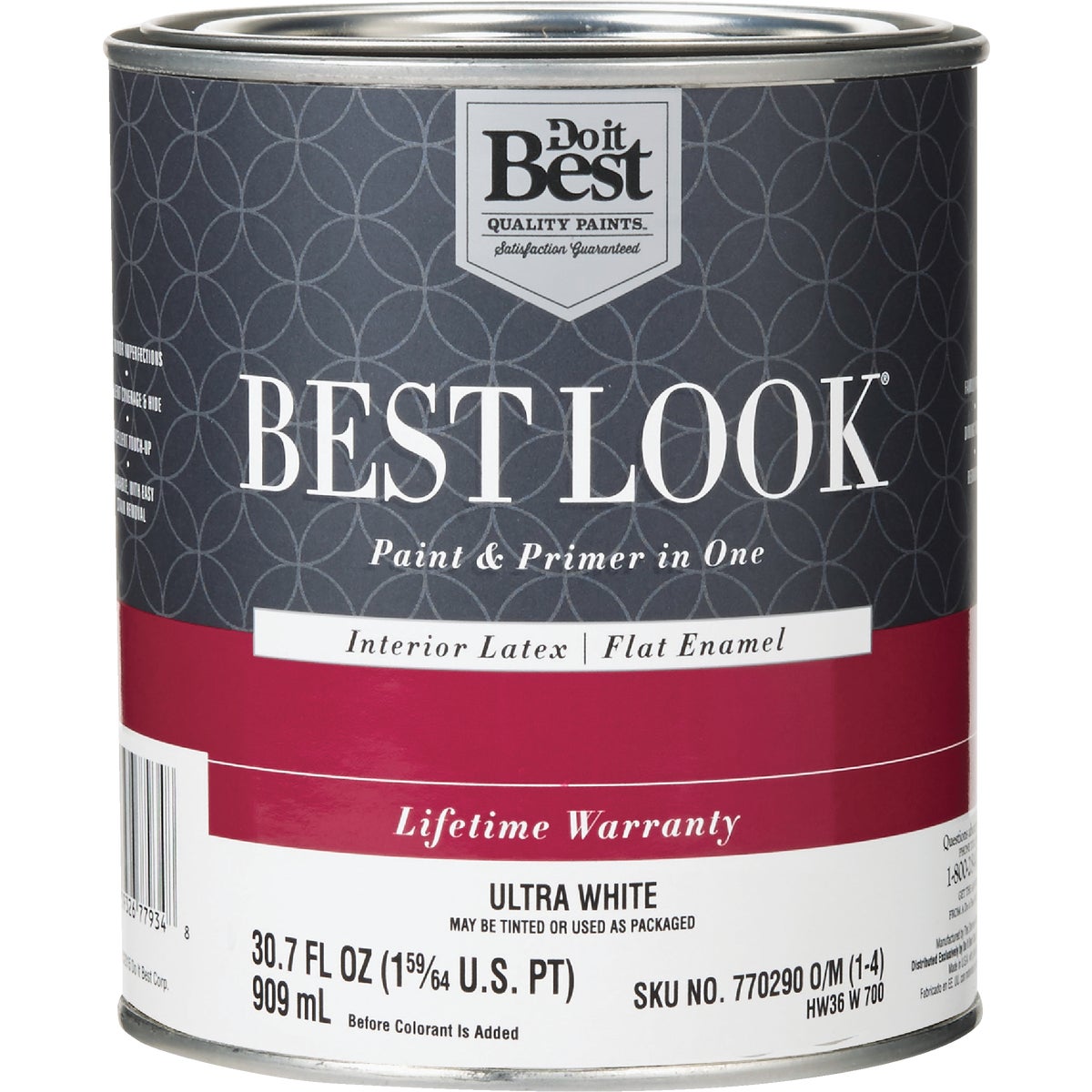Best Look Latex Premium Paint & Primer In One Flat Enamel Interior Wall Paint, Ultra White, 1 Qt.