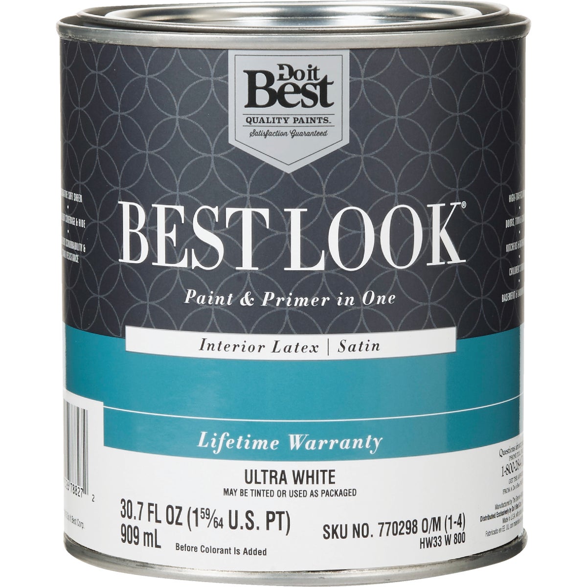 Best Look Latex Premium Paint & Primer In One Satin Interior Wall Paint, Ultra White, 1 Qt.