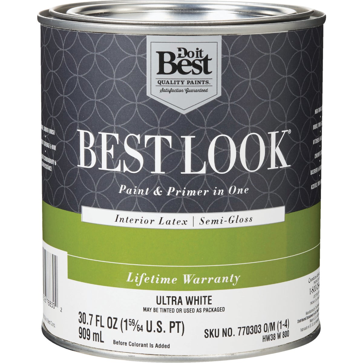 Best Look Latex Premium Paint & Primer In One Semi-Gloss Interior Wall Paint, Ultra White, 1 Qt.