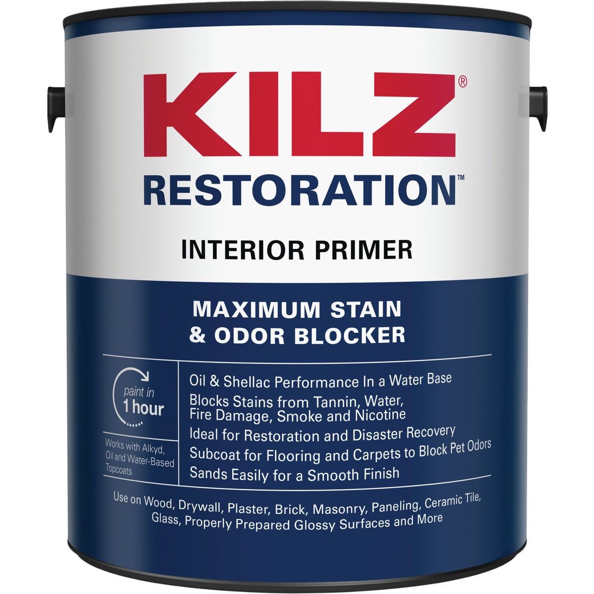 Kilz Restoration Water-Based Interior Primer Stainblocker, White, 1 Gal.