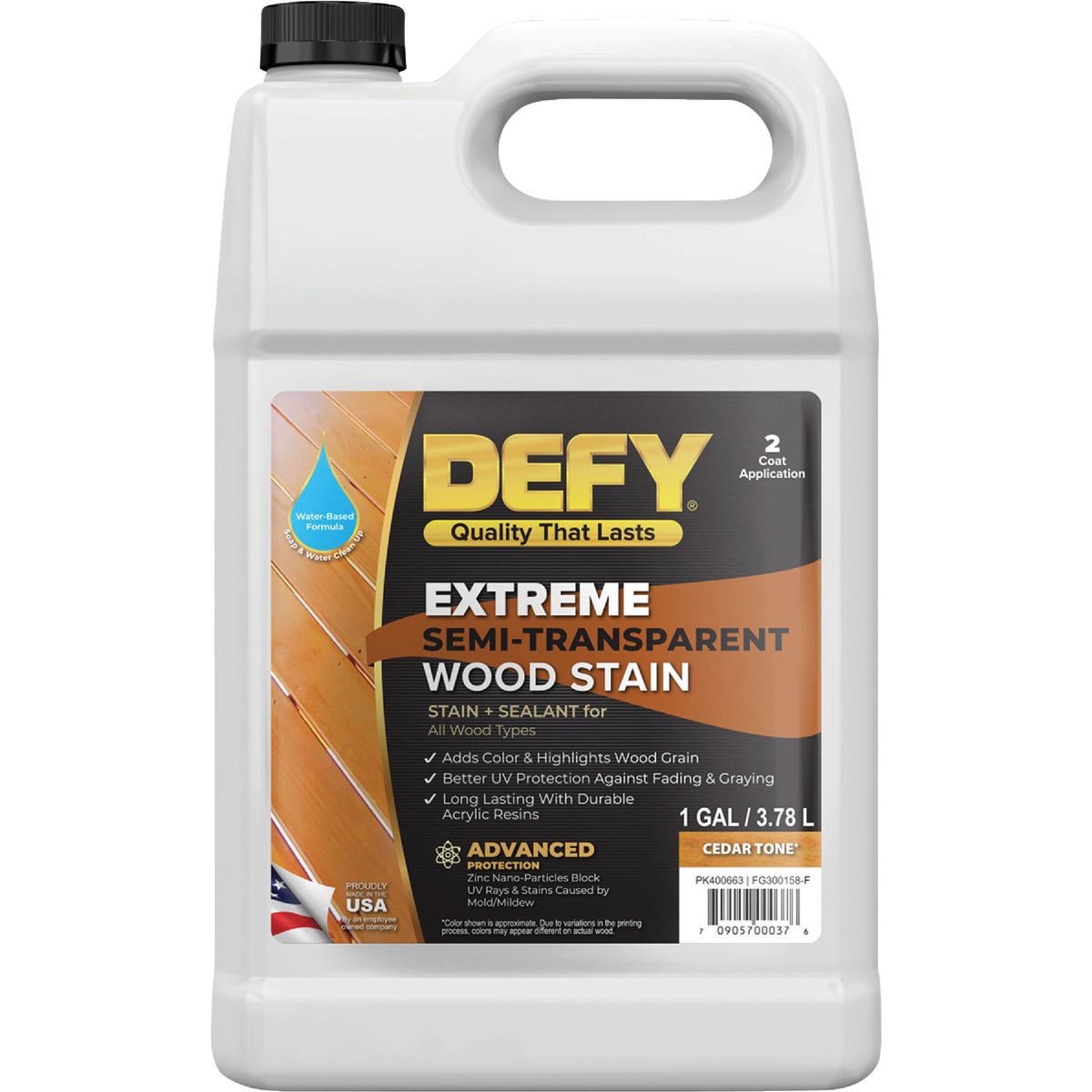 DEFY Extreme Semi-Transparent Exterior Wood Stain, Cedar Tone, 1 Gal. Bottle