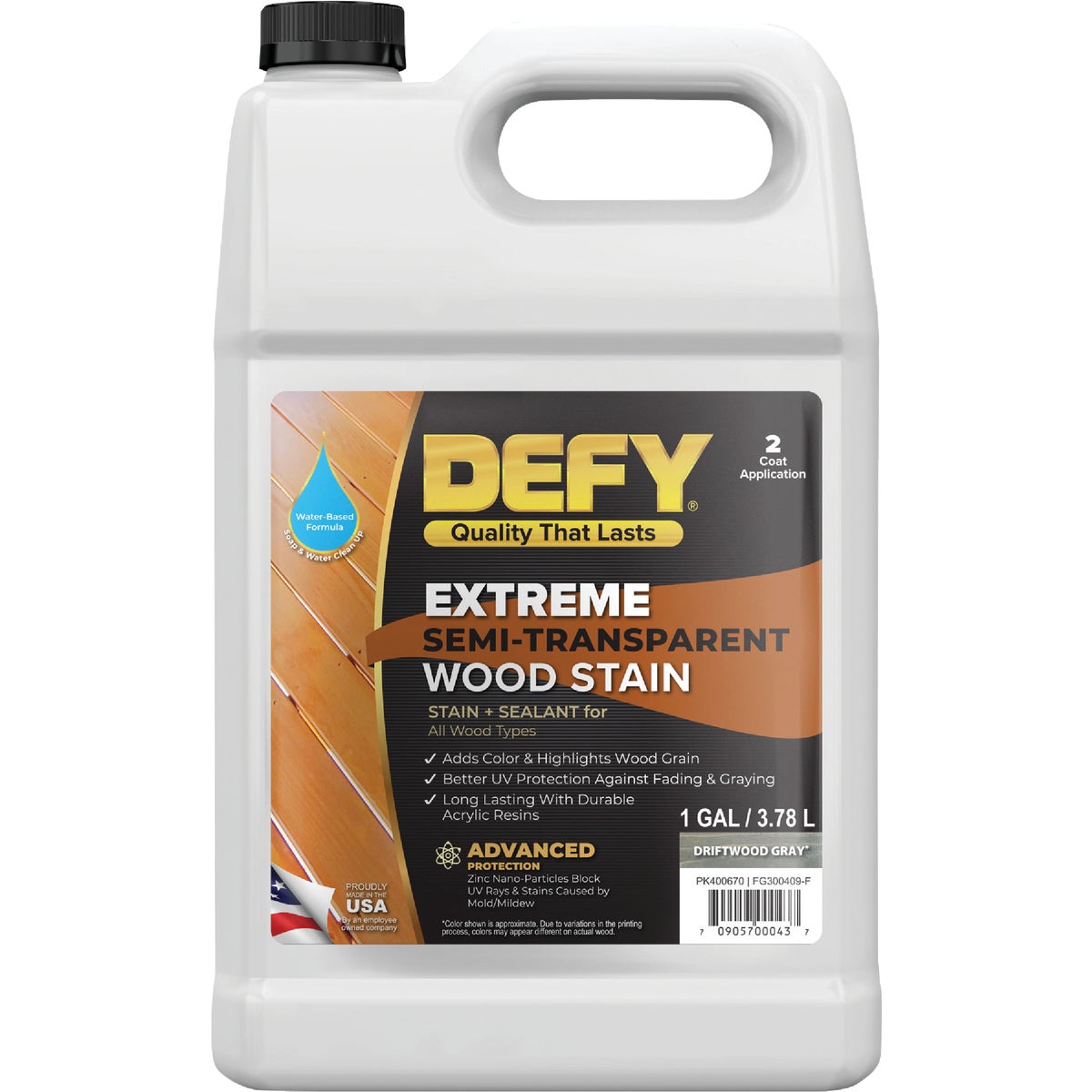 DEFY Extreme Semi-Transparent Exterior Wood Stain, Driftwood Gray, 1 Gal. Bottle