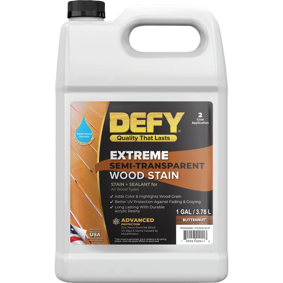 DEFY Extreme Semi-Transparent Exterior Wood Stain, Butternut, 1 Gal. Bottle