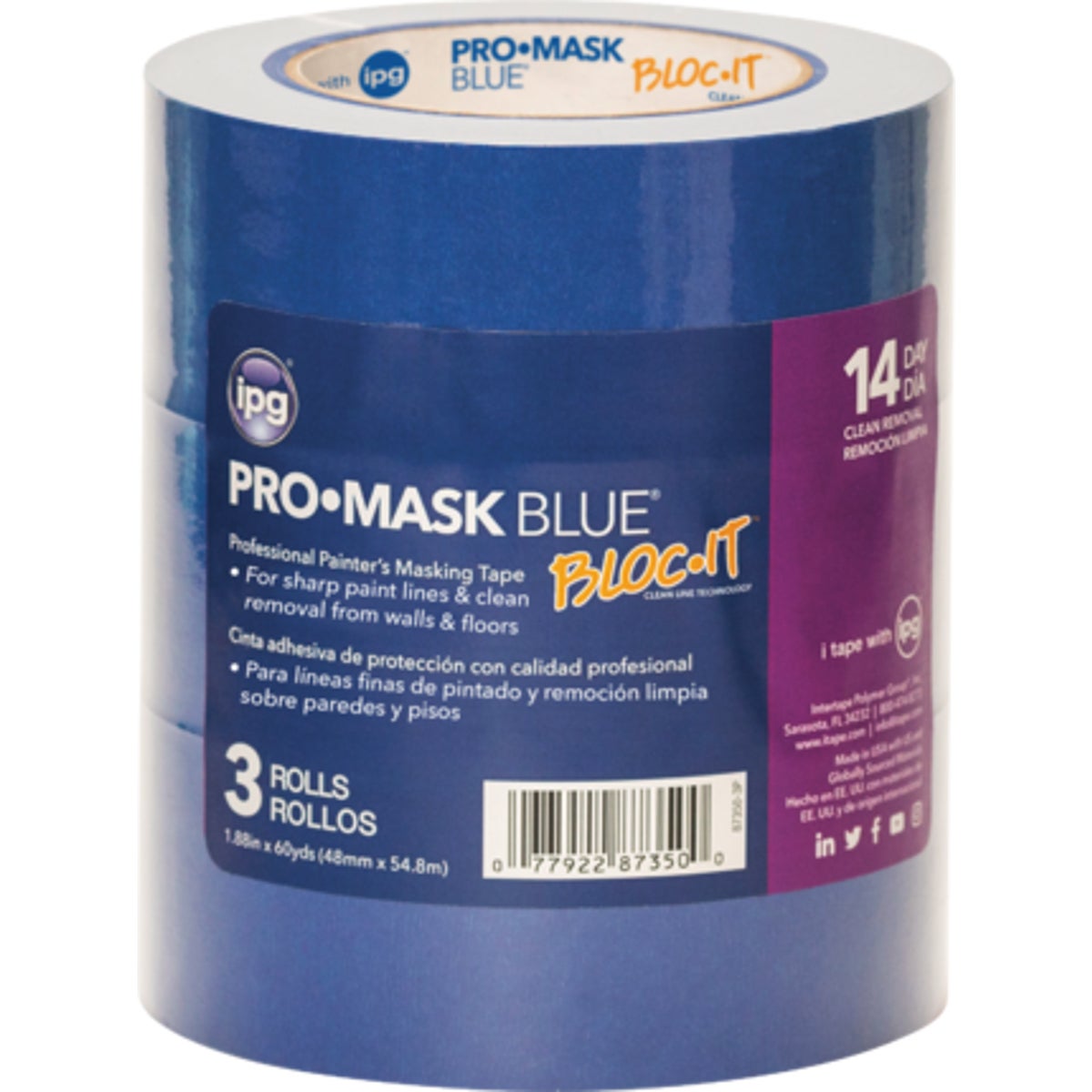 IPG ProMask Blue 1.88 In. x 60 Yd. Bloc-It Masking Tape (3-Pack)