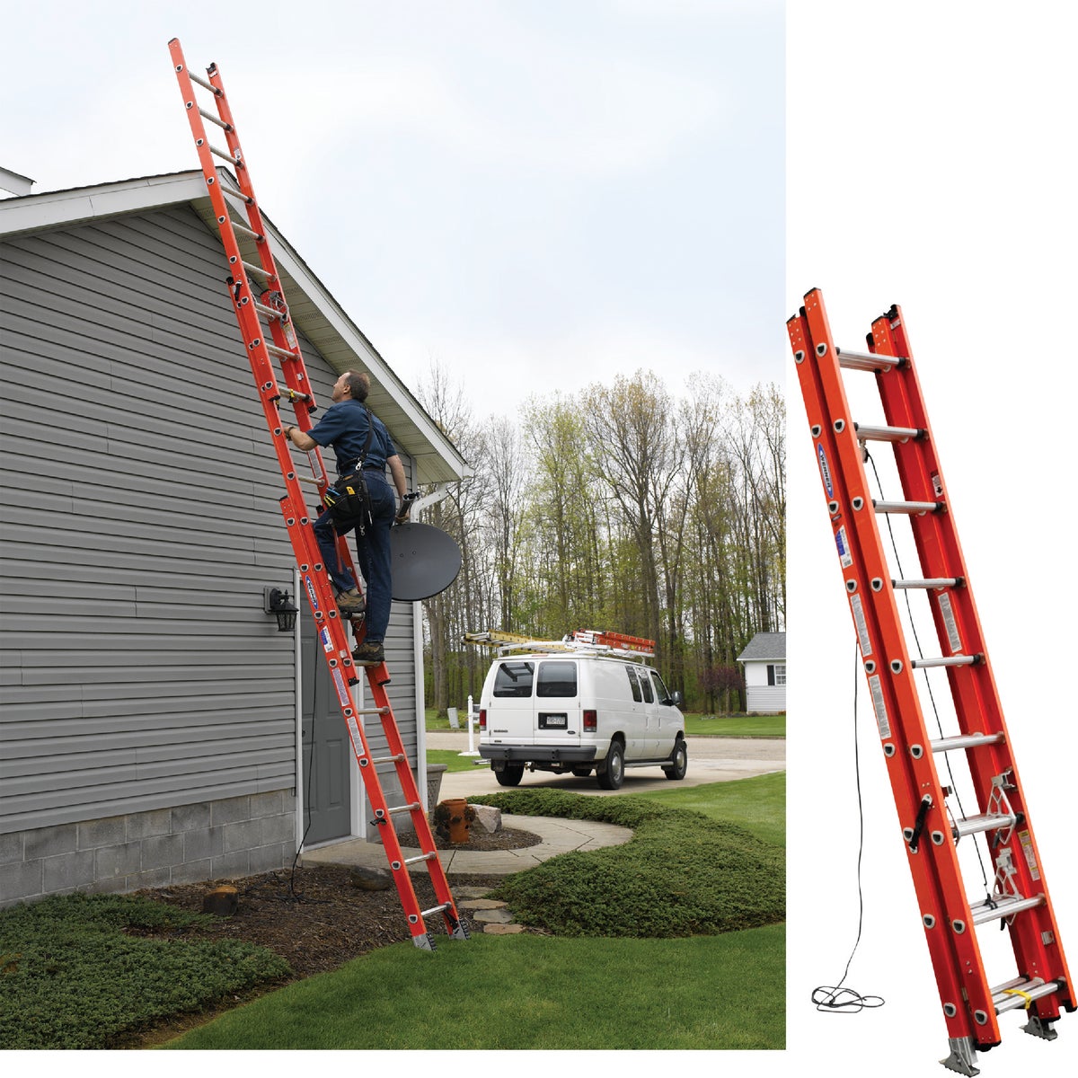 Werner 24 Ft. Compact Fiberglass Extension Ladder with 300 Lb. Load Capacity Type IA Duty Rating