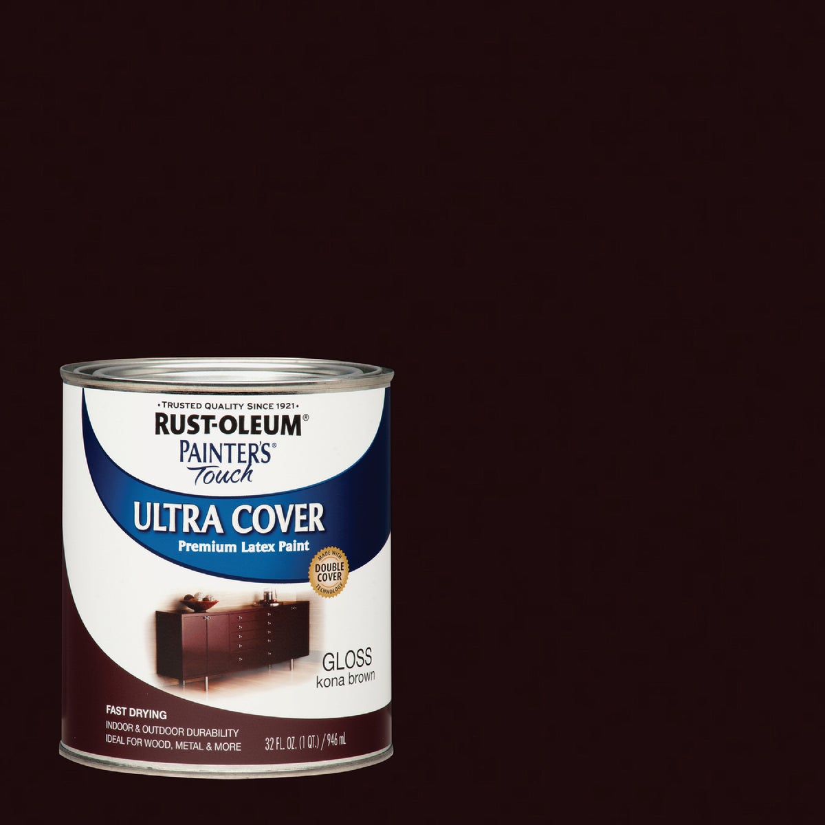 Rust-Oleum Painter's Touch 2X Ultra Cover Premium Latex Paint, Gloss Kona Brown, 1 Qt.