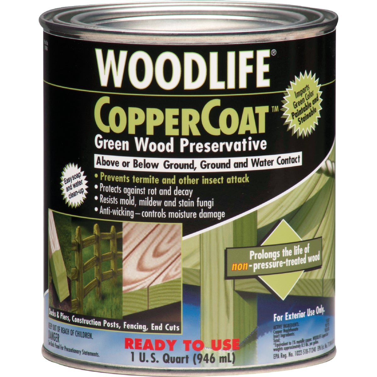 Rust-Oleum Woodlife Water-Based Coppercoat Green Wood Preservative, 1 Qt.