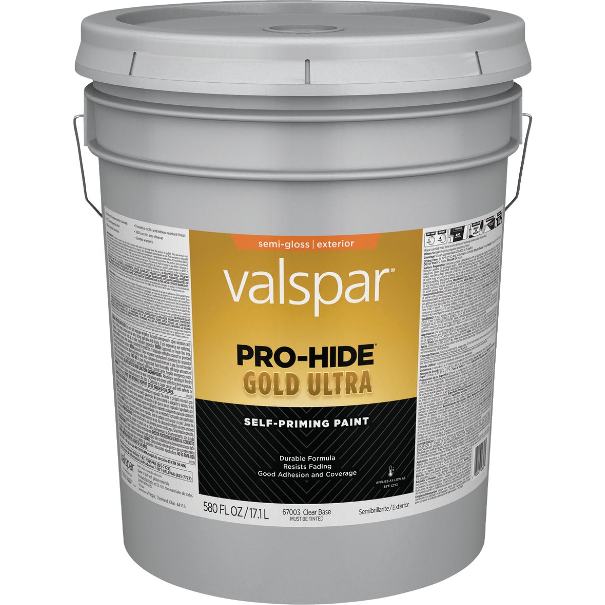 Valspar Pro-Hide Gold Ultra Latex Semi-Gloss Exterior House Paint, Clear Base, 5 Gal.