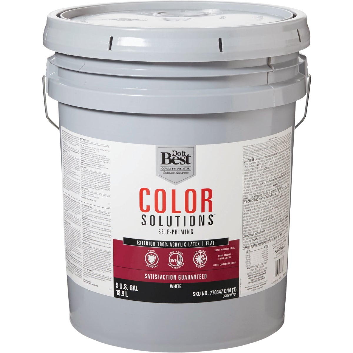 Do it Best Color Solutions 100% Acrylic Latex Self-Priming Flat Exterior House Paint, White, 5 Gal.