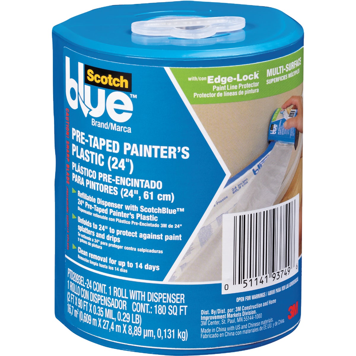 ScotchBlue Pre-Taped Painter's Plastic 24 In. x 90 Ft. 0.35 mil Drop Cloth