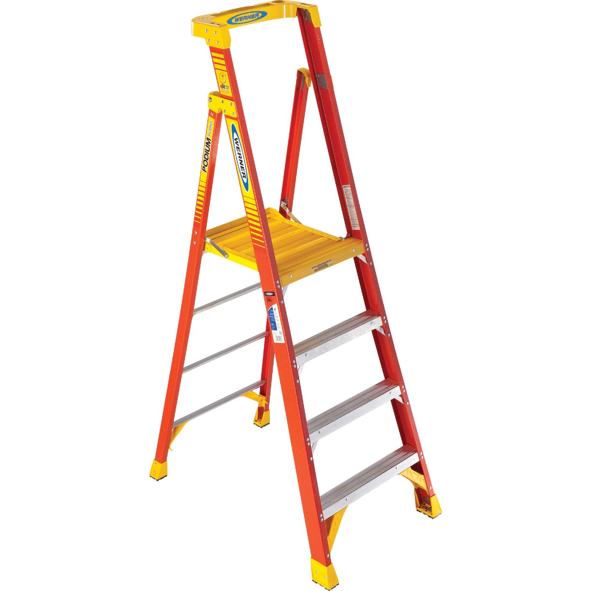 Werner 10 Ft. Reach Fiberglass Podium Ladder with 300 Lb. Load Capacity Type IA Ladder Rating