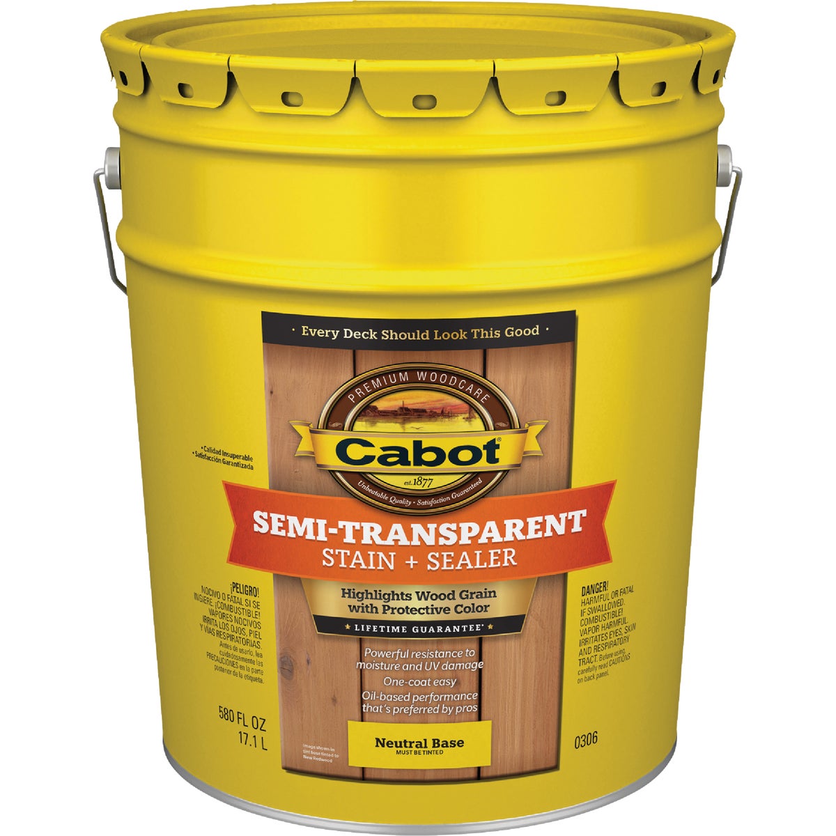 Cabot Semi-Transparent Deck & Siding Exterior Stain & Sealer, Neutral Base, 5 Gal.