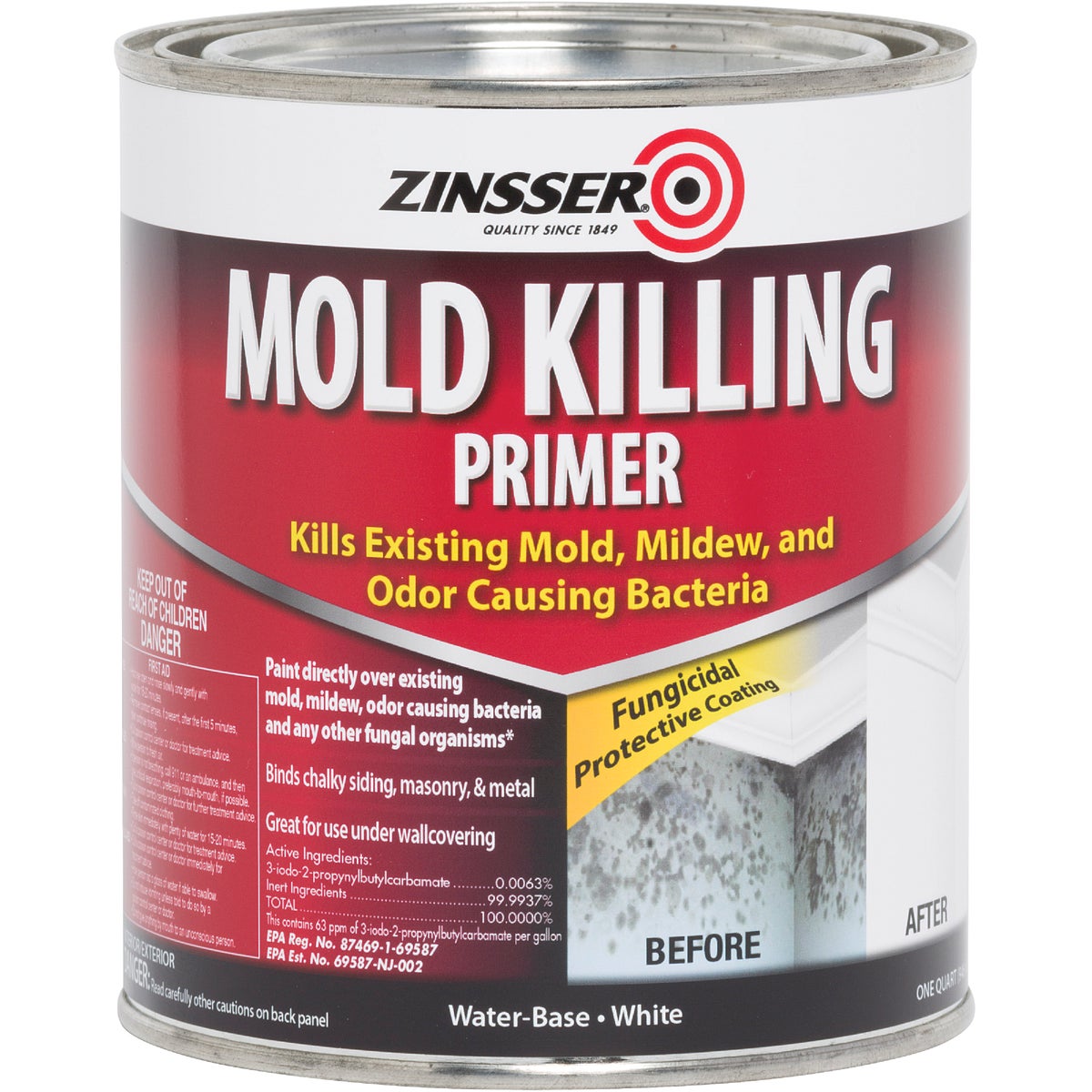 Zinsser Mold Killing Interior/Exterior Primer, White, 1 Qt.