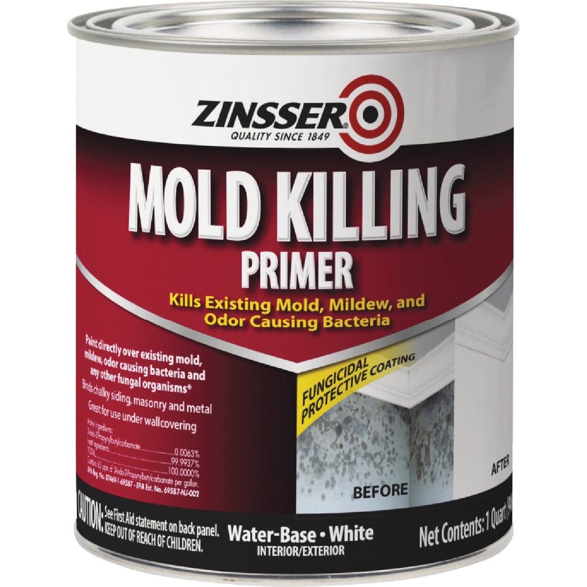 Zinsser Mold Killing Interior/Exterior Primer, White, 1 Qt.