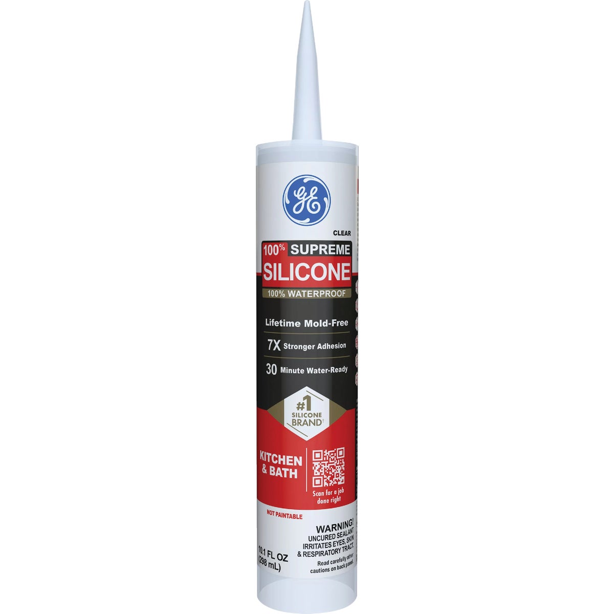 GE Supreme Silicone Kitchen & Bath Sealant, Clear, 10.1oz