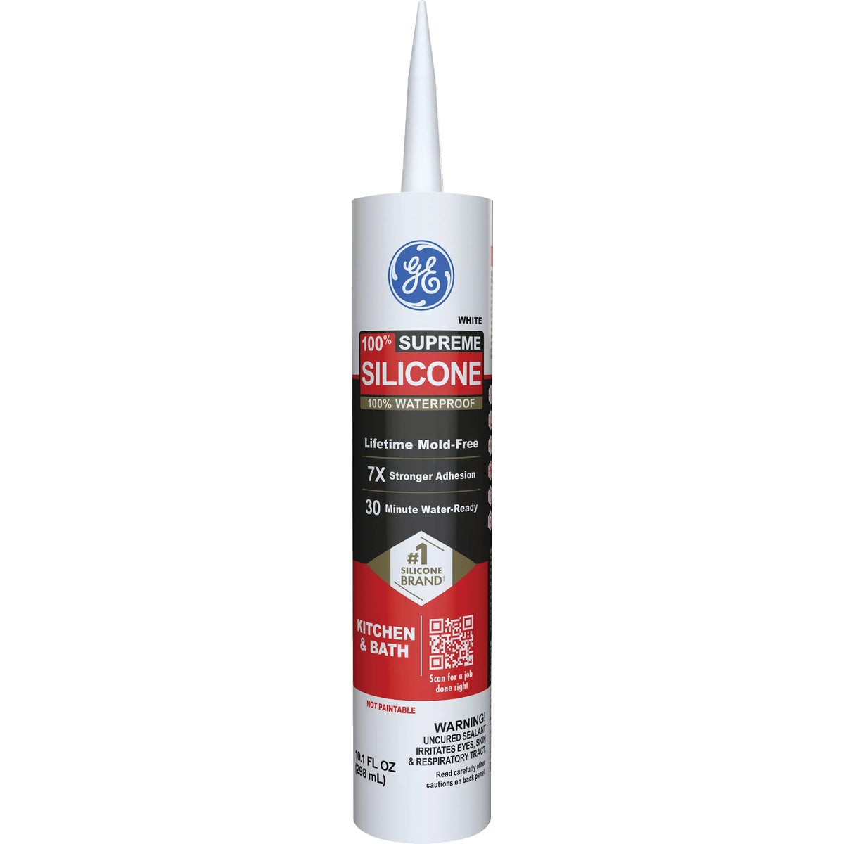 GE Supreme Silicone Kitchen & Bath Sealant, White, 10.1oz