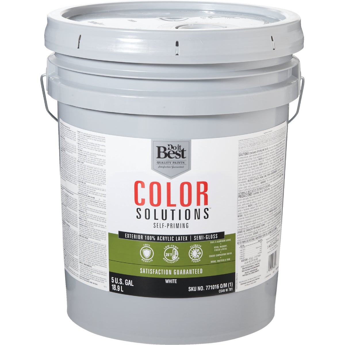 Do it Best Color Solutions 100% Acrylic Latex Self-Priming Semi-Gloss Exterior House Paint, White, 5 Gal.