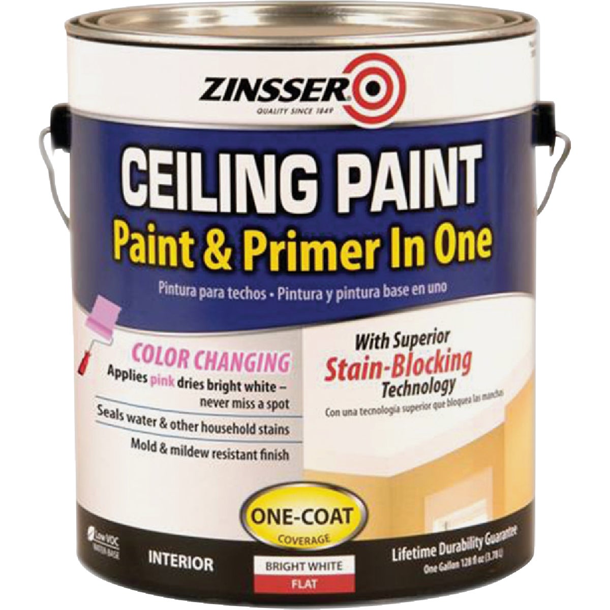 Zinsser Latex Paint & Primer In One Stainblock Flat Ceiling Paint, Bright White, 1 Gal.
