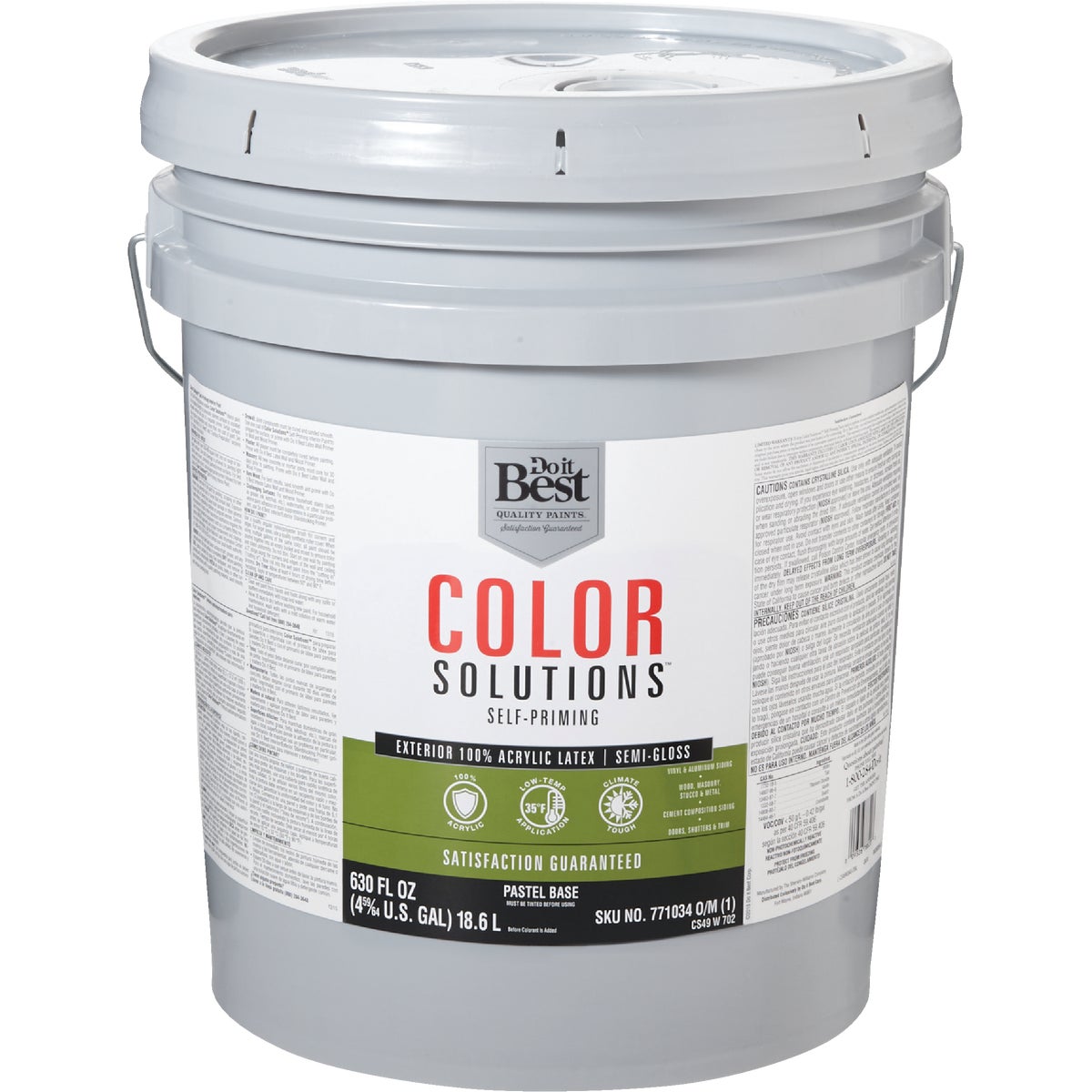 Do it Best Color Solutions 100% Acrylic Latex Self-Priming Semi-Gloss Exterior House Paint, Pastel Base, 5 Gal.