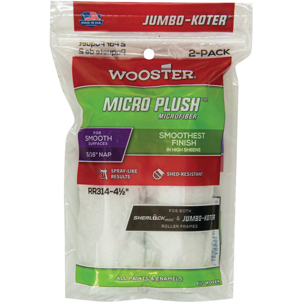 Wooster Jumbo-Koter 4-1/2 In. x 5/16 In. Micro Plush Mini Microfiber Roller Cover (2-Pack)