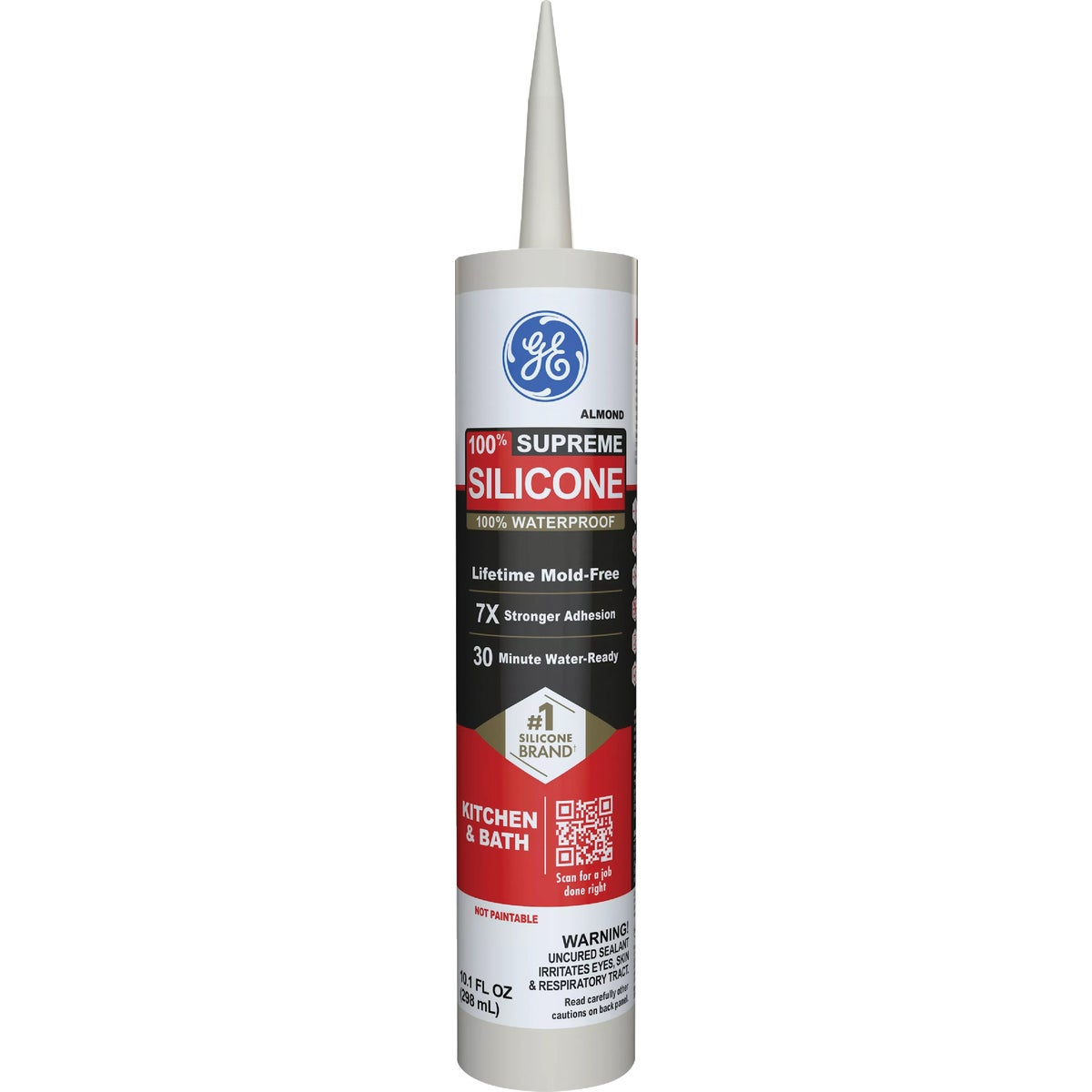 GE Supreme Silicone Kitchen & Bath Sealant, Almond, 10.1oz