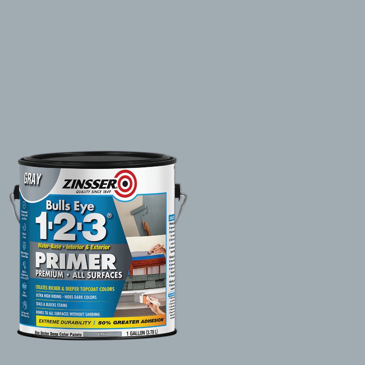 Zinsser Bulls Eye 1-2-3 Water-Base Interior/Exterior Stain Blocking Primer, Gray, 1 Gal.