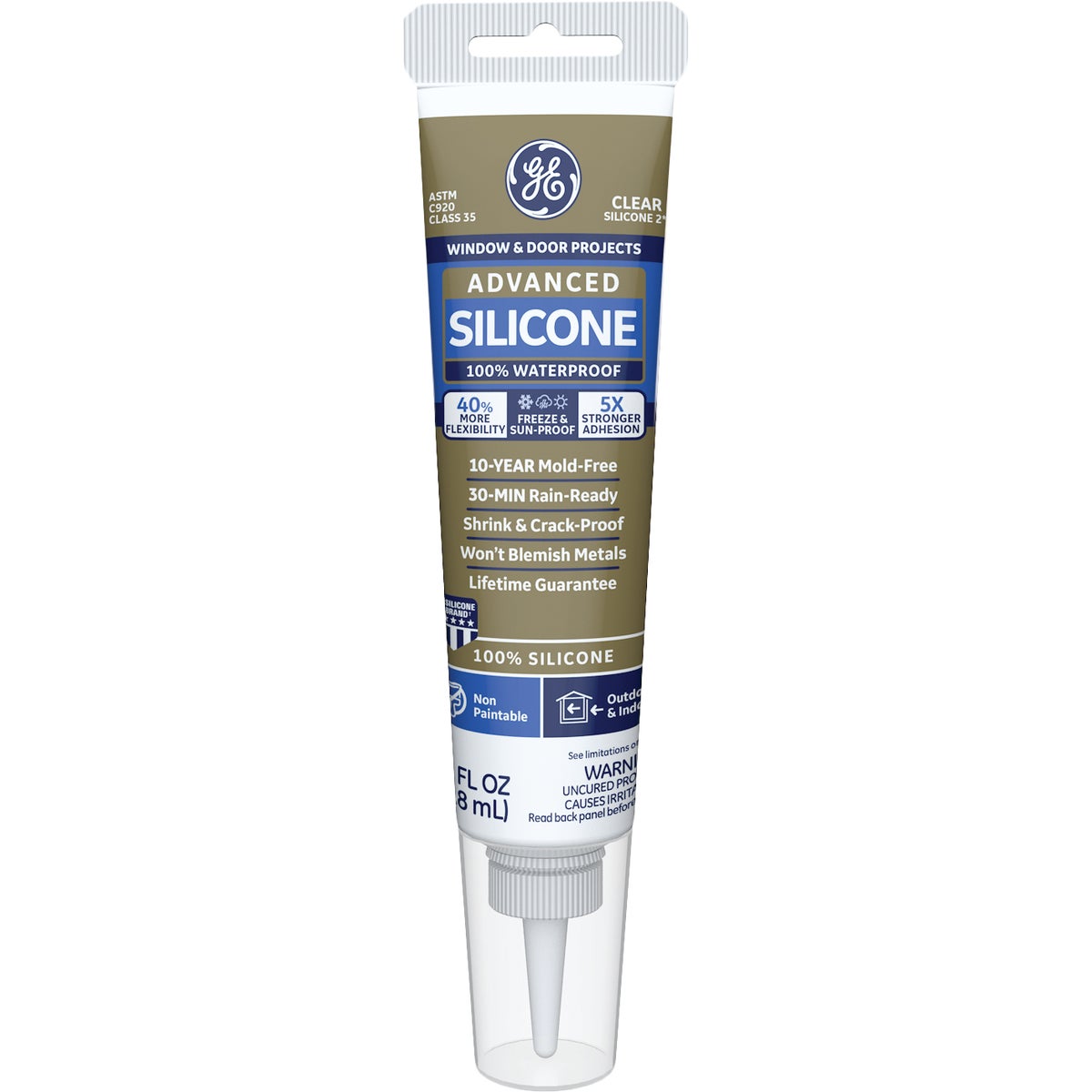 GE Advanced Silicone 2 Window & Door Sealant- Squeeze, Clear, 2.8 Oz.