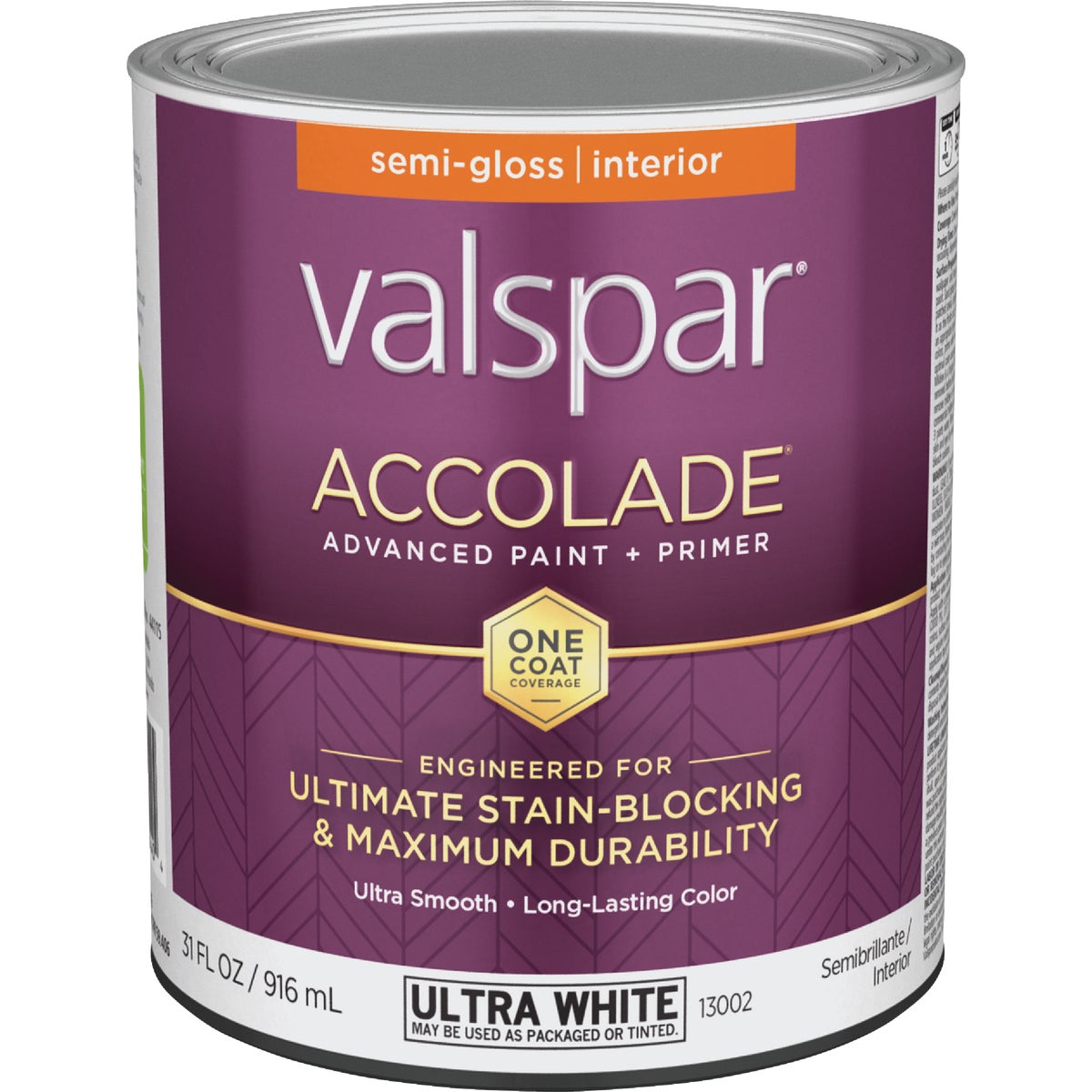 Valspar Accolade Super Premium 100% Acrylic Paint & Primer Semi-Gloss Interior Wall Paint, Ultra White Base, 1 Qt.