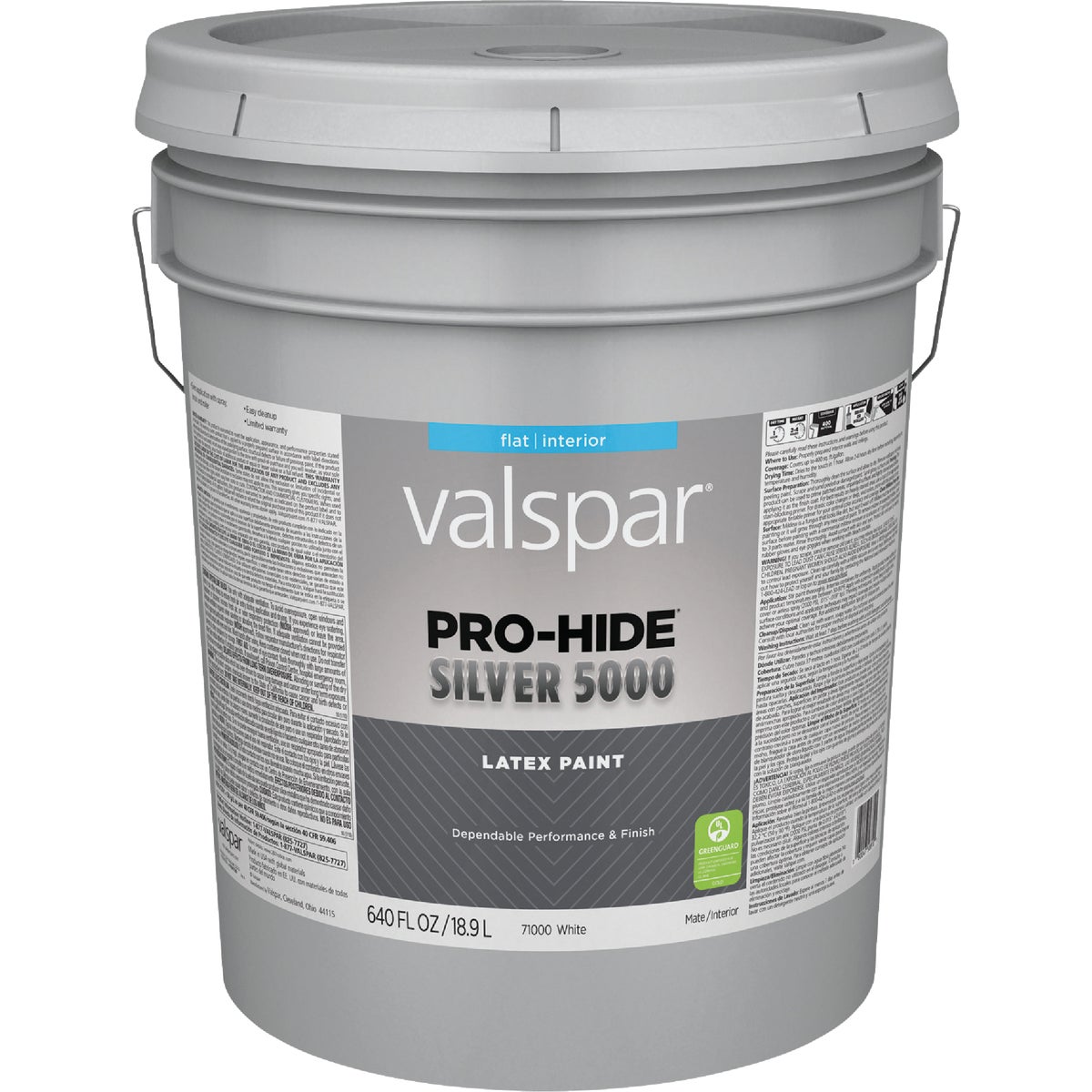 Valspar Pro-Hide Silver 5000 Latex Flat Interior Wall Paint, White Base, 5 Gal.